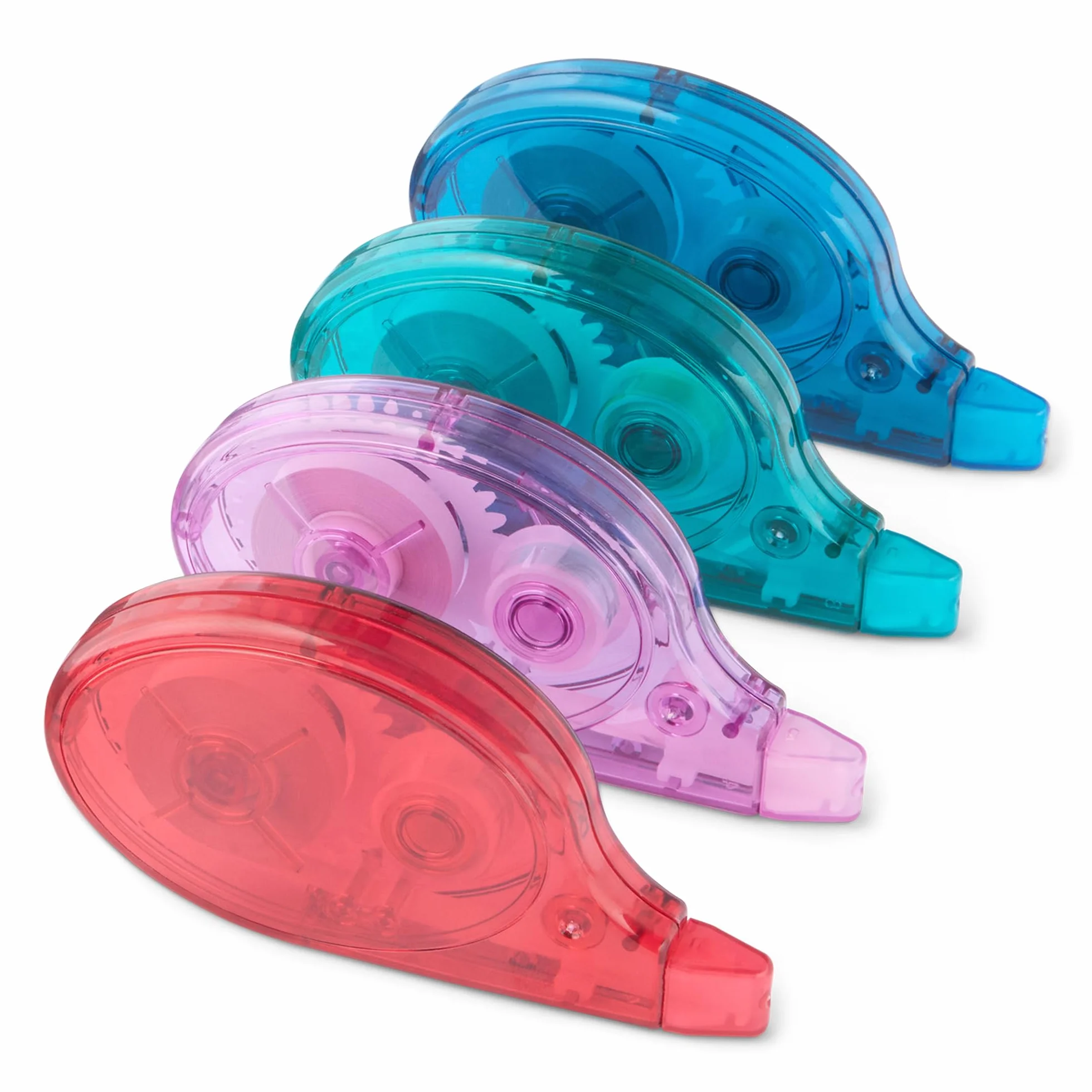 Amazon Basics Cinta Correctora, Paquete de 4, 12m, Secado Instantáneo, Verde, Morado, Rojo y Azul