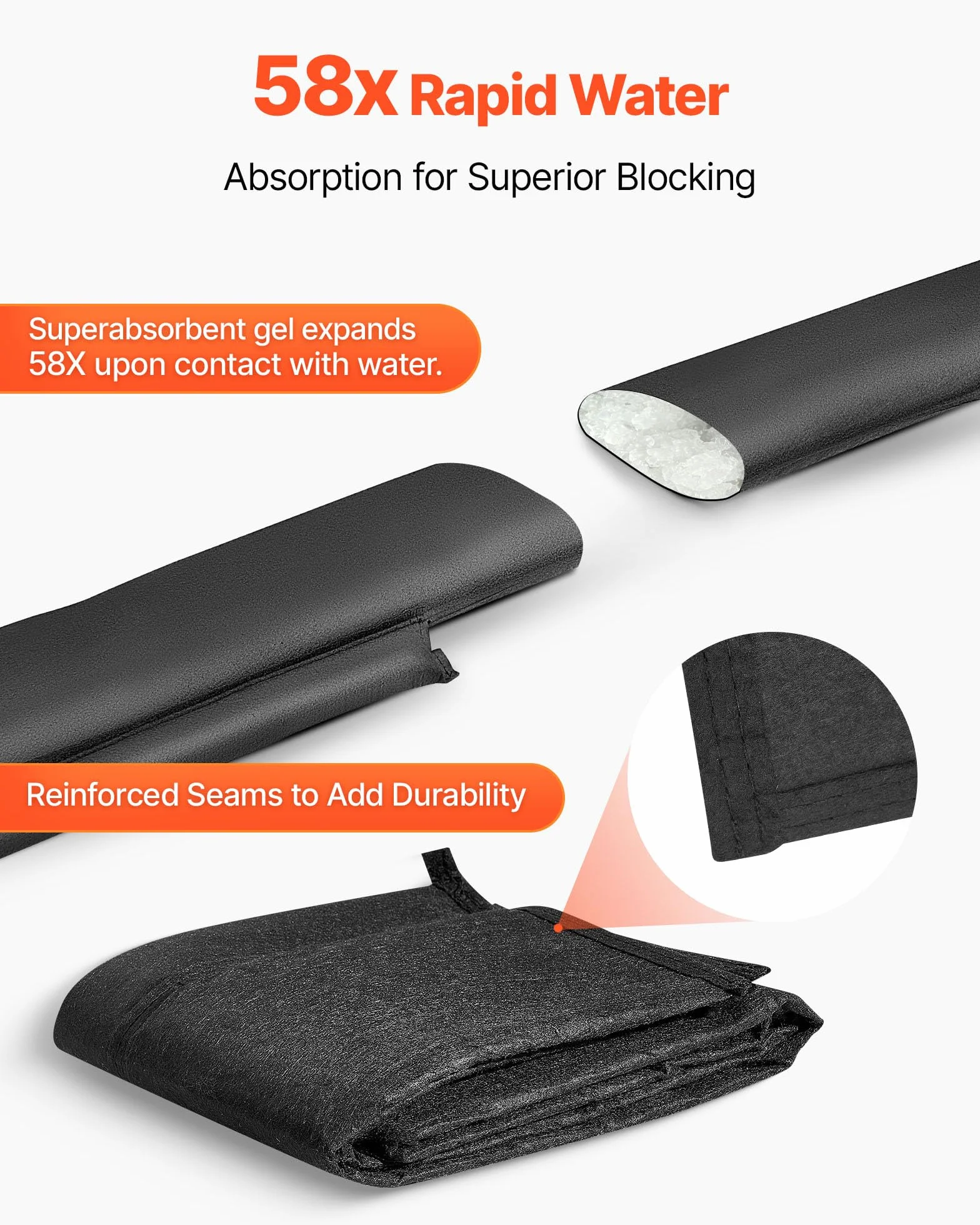 VEVOR Barrera Antiinundaciones 5 Piezas Bolsas contra Inundaciones 306x15,5 cm Dispositivo de Protección contra Inundaciones con Cubo de Plástico, Activado por Agua, para Puerta Garaje Entrada Sótanos
