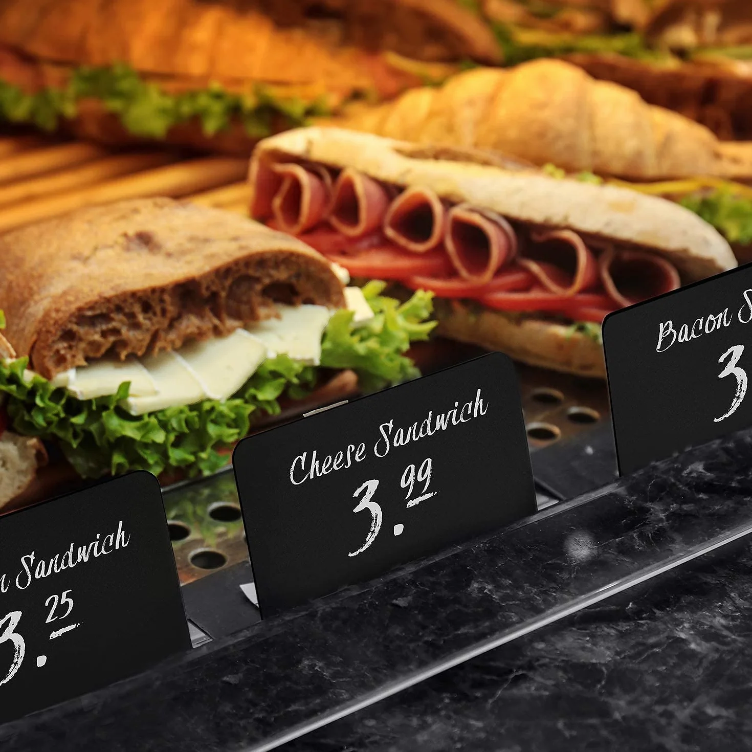 Pizarras Pequeñas Negras PVC 10x7,5 cm Reutilizables con Rotuladores para Buffet Panadería Fiestas