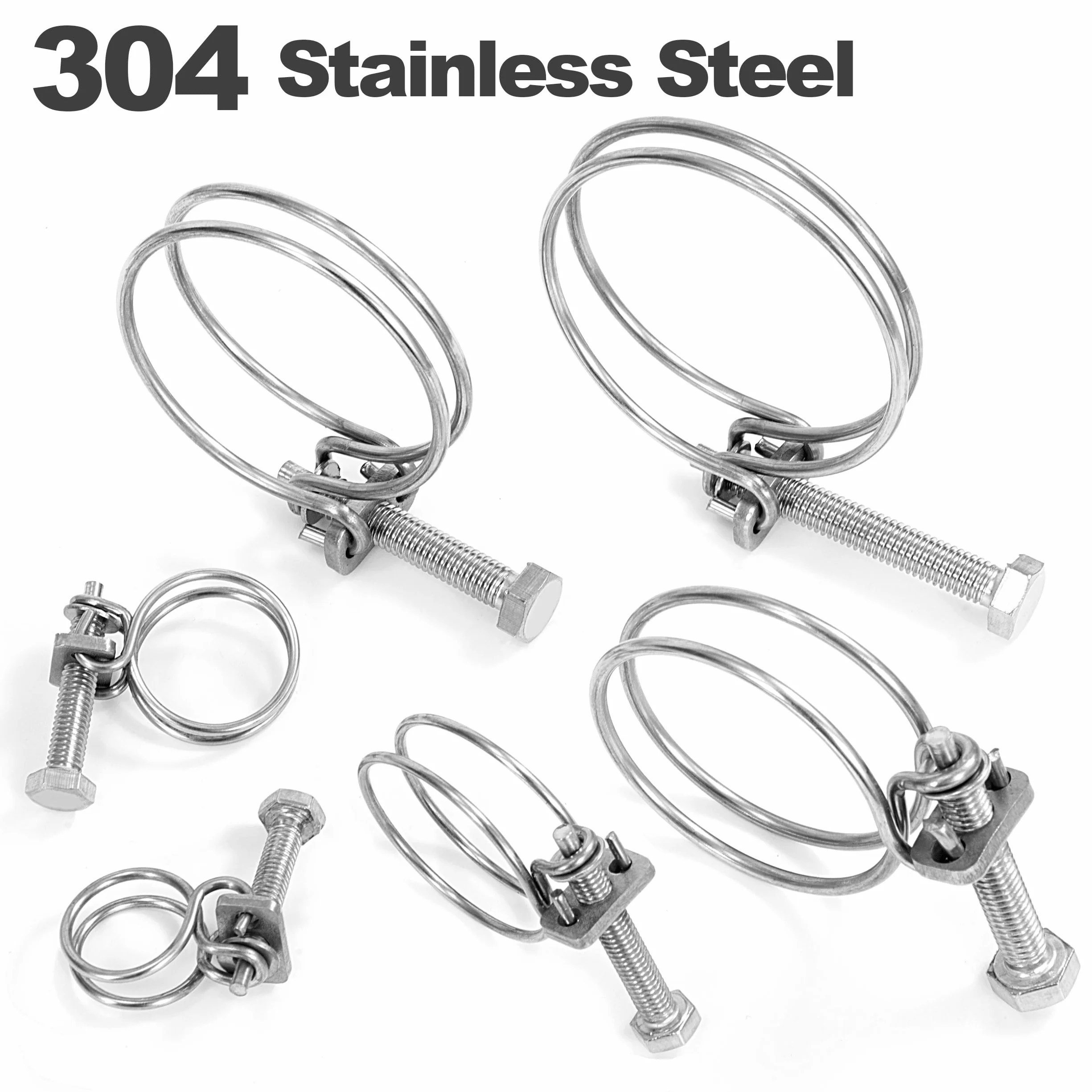 Abrazaderas de Manguera de Doble Alambre 55-62mm Abrazaderas para Mangueras de Acero Inoxidable Ajustables para Tubos de Agua Automóviles 3 Piezas