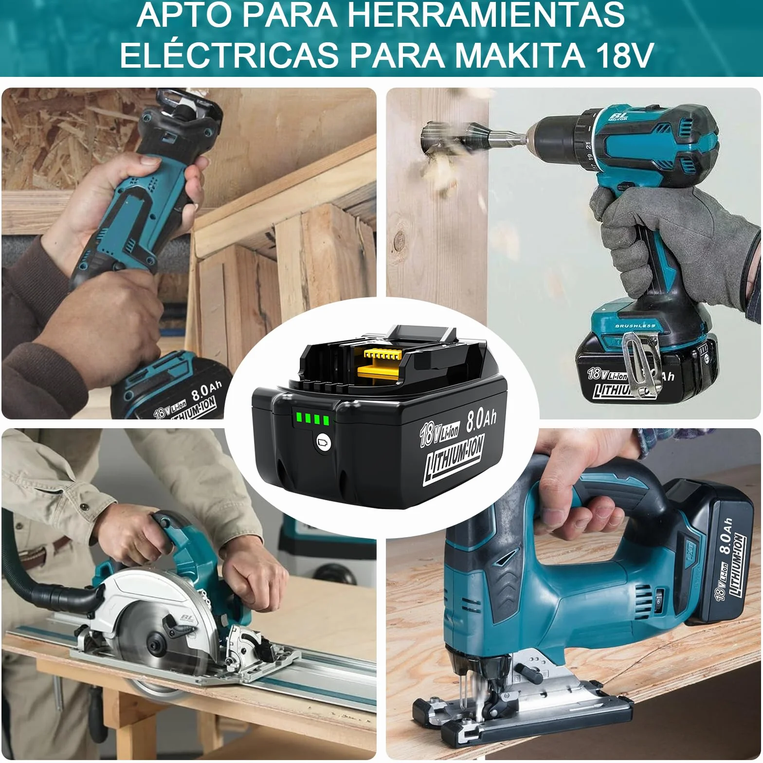 Batería de Repuesto para Makita 18V: 8000mAh Li-Ion Compatible con BL1860B BL1840 BL1830 BL1815 BL1835 BL1850B BL1845 194205 con batería de Herramientas LED (2 Unidades)