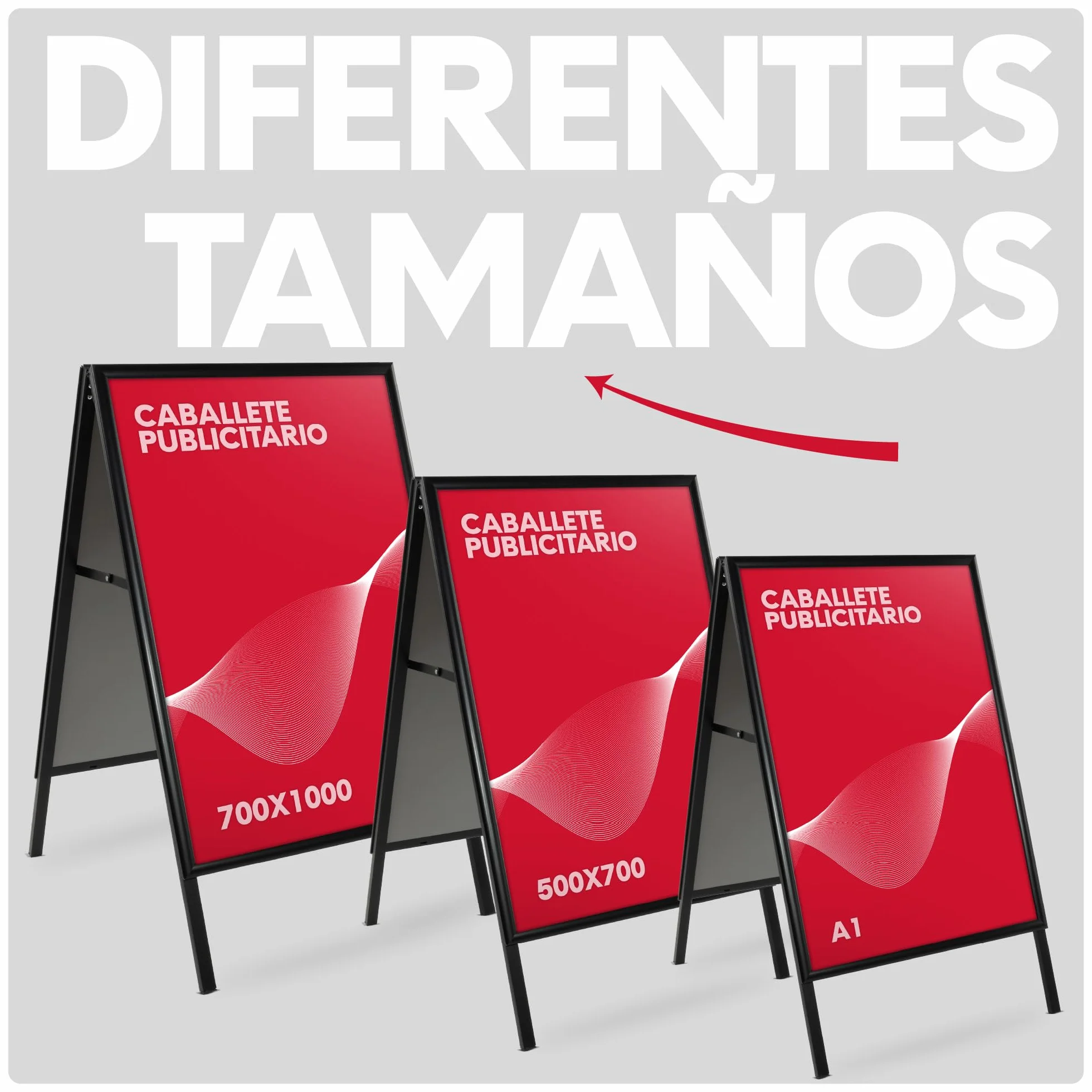 Caballete Publicitario de Aluminio Negro 500x700 mm | Expositor Doble Cara con Sistema Click y Protector Antideslumbrante | Soporte Portátil para Carteles y Anuncios