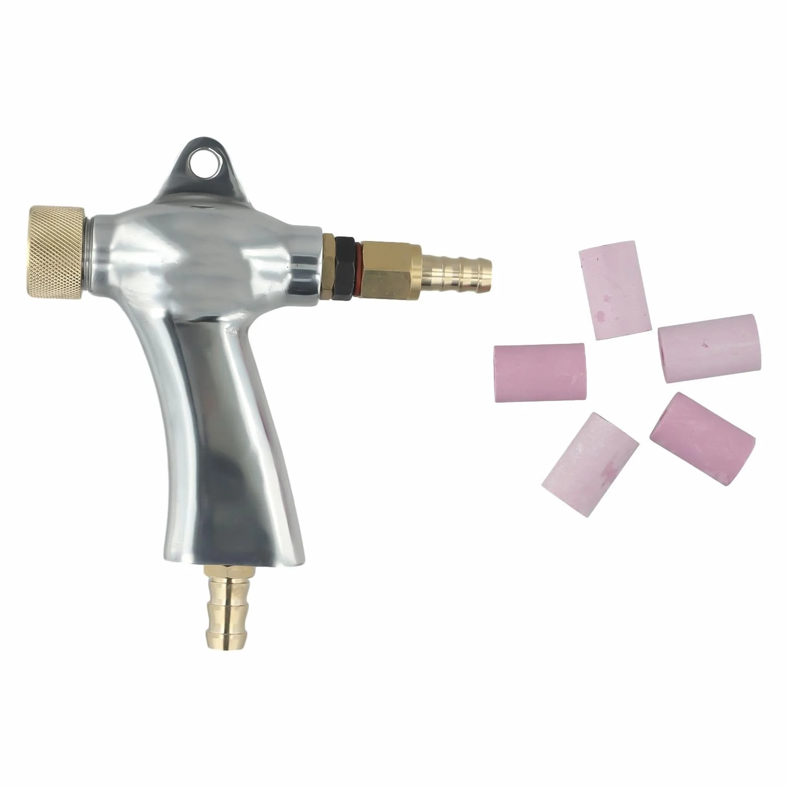 Pistola de arena de mano, para eliminación de óxido, pintura y revestimiento, cuerpo de aleación de aluminio, accesorio de latón, 5 boquillas de cerámica (2 x 6 mm + 3 x 8 mm) (B)