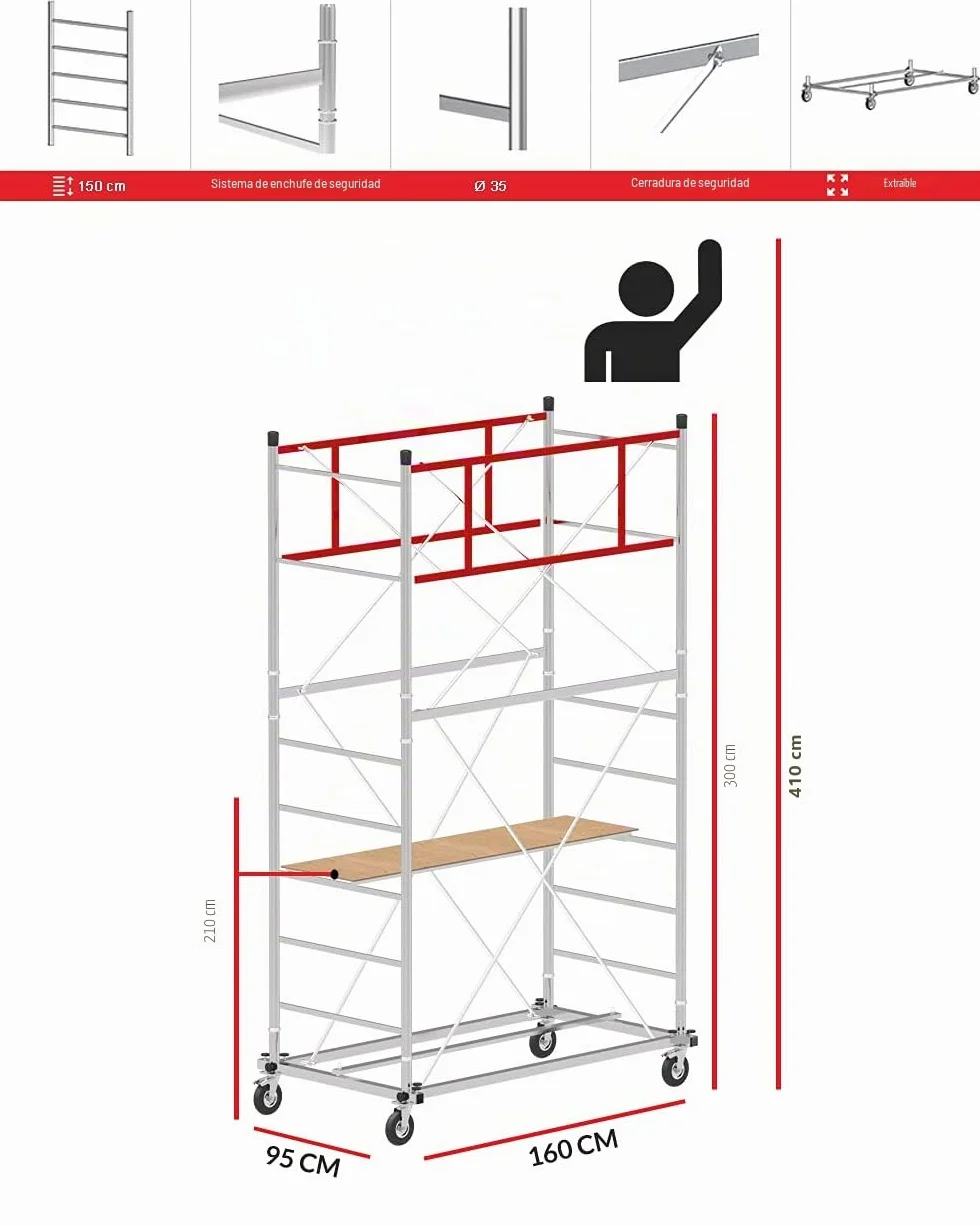 Andamio con altura de trabajo de 4,10 m, de acero, serie M4 LUX 150, fabricado en Italia SCEDIL