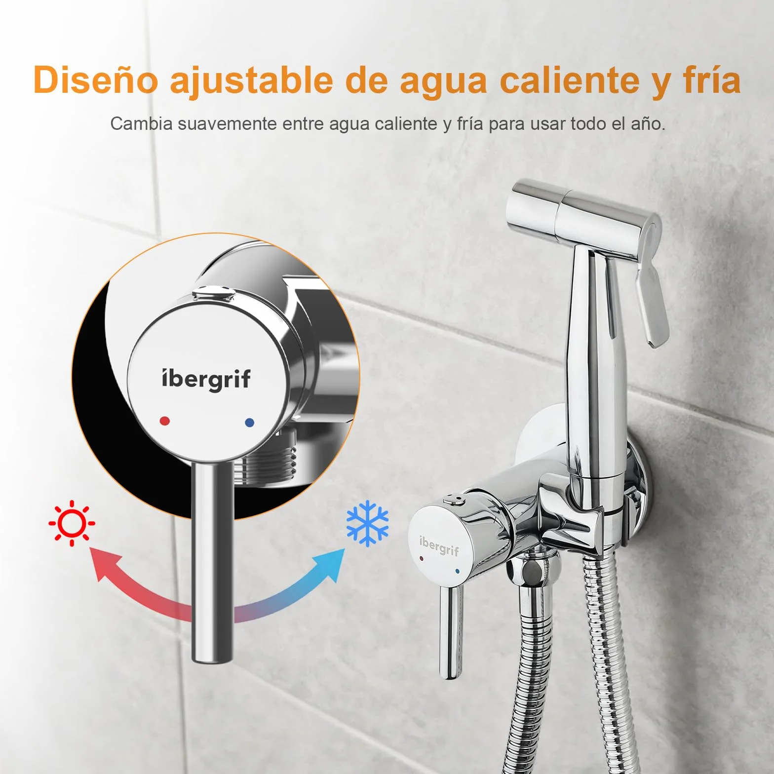 Ibergrif M22004 Grifo Empotrado para WC y Bidé Mezclador Monomando Ducha de Mano Acero Inoxidable 1.2m Plata