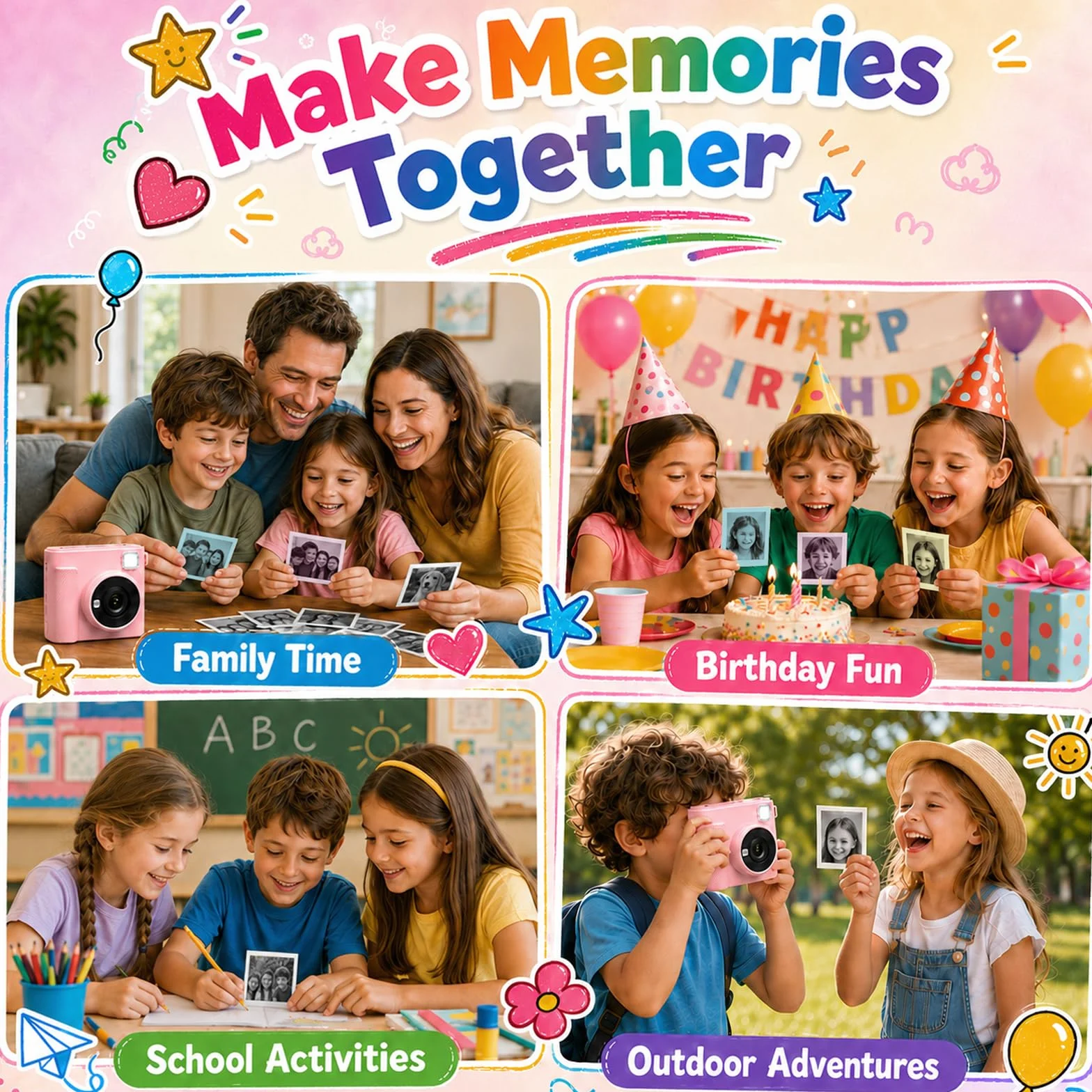 23 Rollos Papel Térmico para Cámara Infantil, 20 Blancos + 3 Colores (Rosa, Azul, Amarillo), Rollo Papel Cámara Fotos Infantil Instantánea, Fácil de Recargar, 5.7 x 2.5 cm