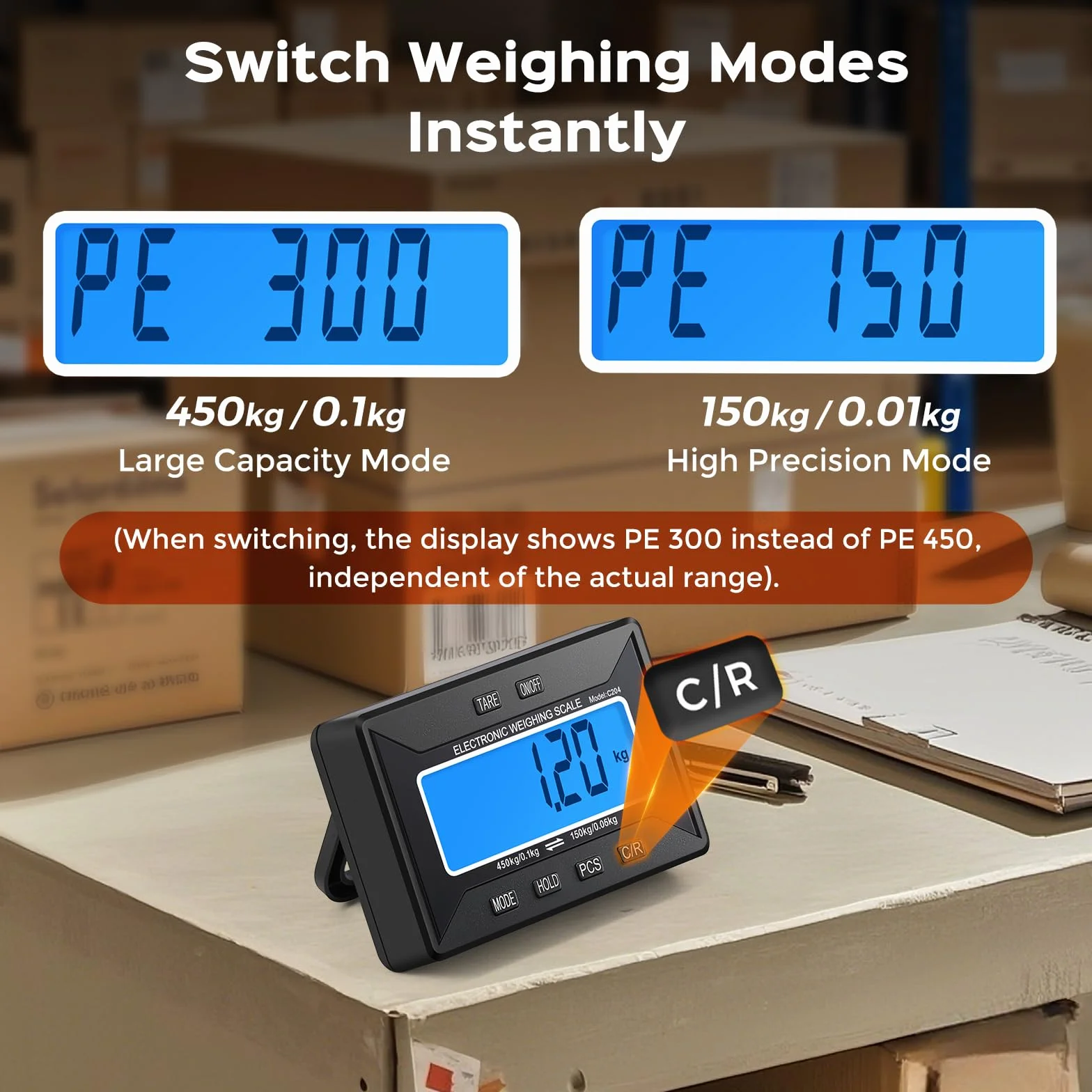 Bonvoisin Báscula postal inalámbrica 450 kg 992 lb LCD modo dual 0,1 kg 0,05 kg tara hold conteo