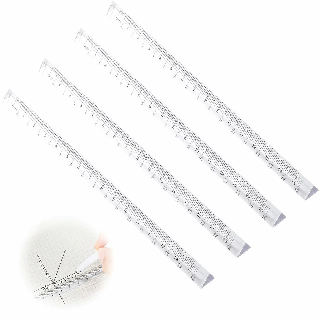 Regla triangular de plástico transparente flexible 15 cm, 2 piezas, herramienta de medición de precisión