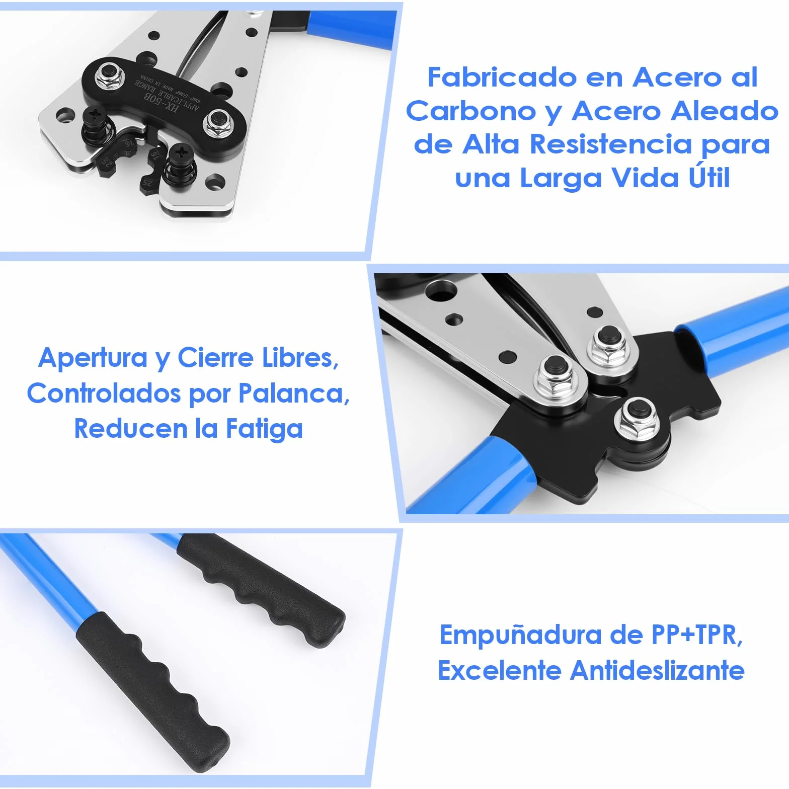 ZWOOS Crimpadora Terminales Electricos AWG 10-0, Anillo de Cobre de Batería de 6/10/16/25/35/50 mm² Crimpadora Resistente para Prensa Terminales de Cable (HX50b)