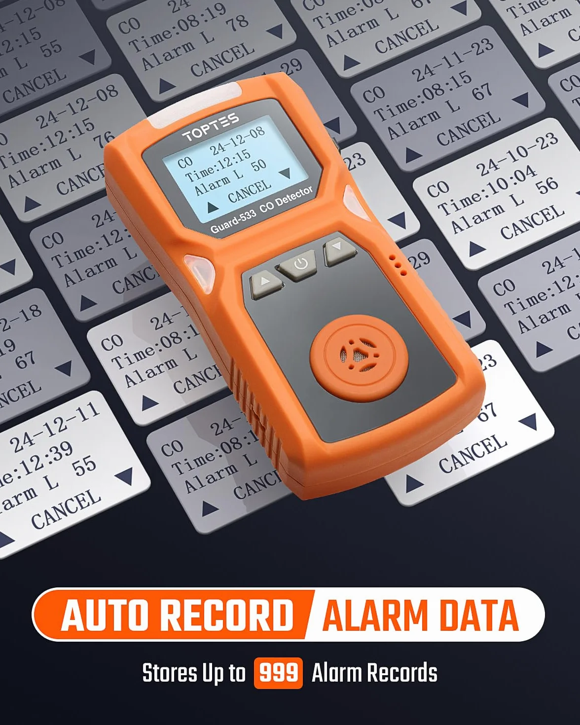TopTes Guard-533 Detector Portátil de Monóxido de Carbono, con Alarmas Visuales, Sonoras y Vibrantes, Diseño con Clip Trasero, 120h de Espera, y a Prueba de Explosiones para Uso Doméstico y Laboral