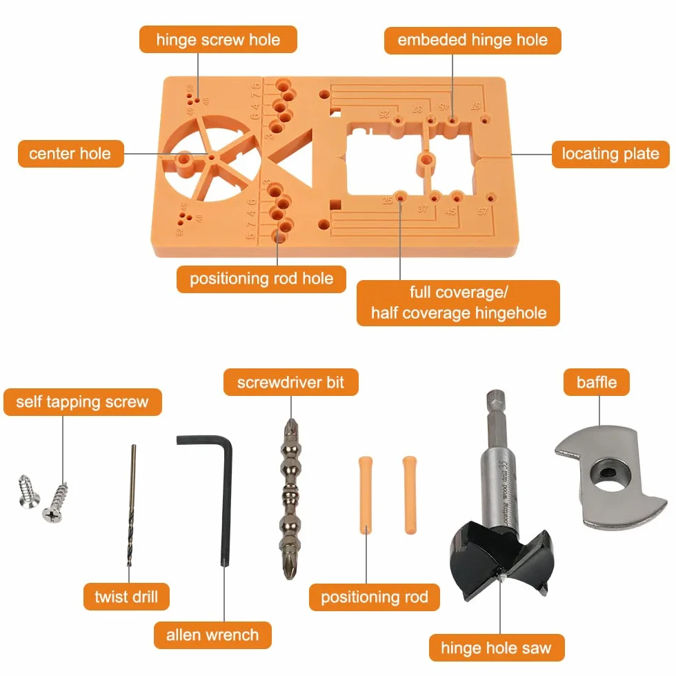 Flintronic Broca para Bisagras Ocultas, 35mm Broca De Bisagra, Guía de Perforación de Bisagra Oculta de 35 mm, con Posicionador Forstner, Herramientas de Carpintería Adecuadas para Puertas de Armario