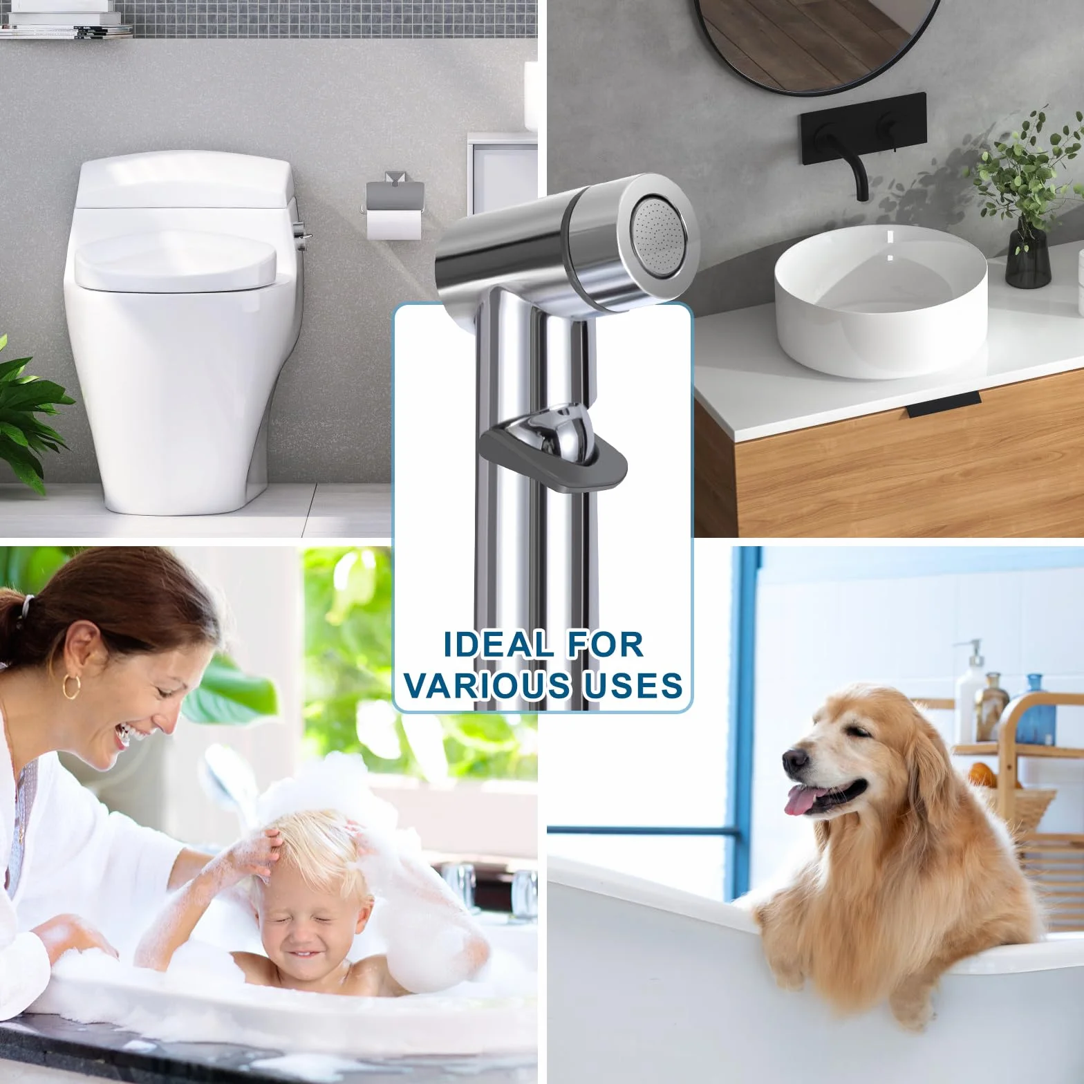 Kit de Rociador de Bidé de Acero Inoxidable con Válvula de Control Dual y Soporte