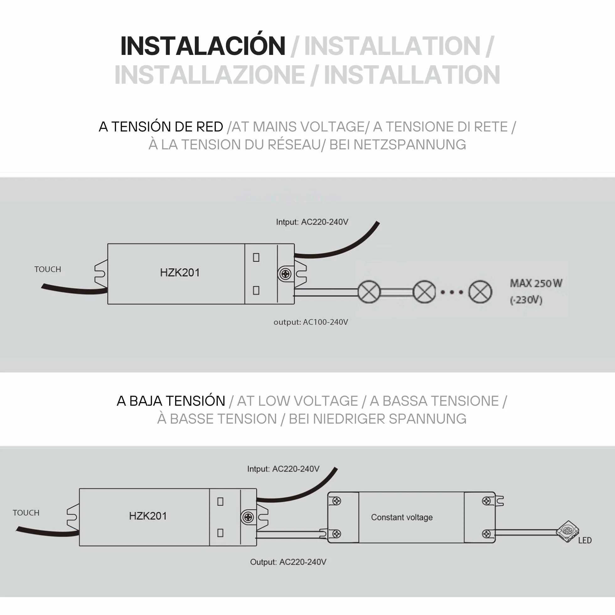 Relé electrónico sensorial 500W modelo HZK201 con sensor tactil ajustable