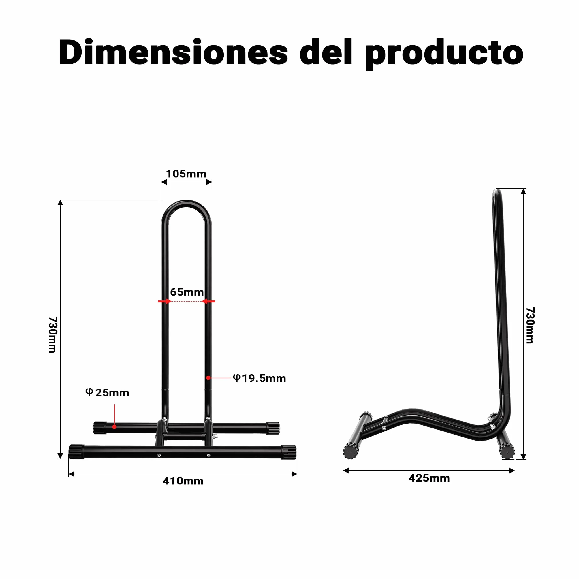 Soporte para aparcar Bicicletas portátil Suelo para 1 Bicicleta Ancho de neumáticos 60mm