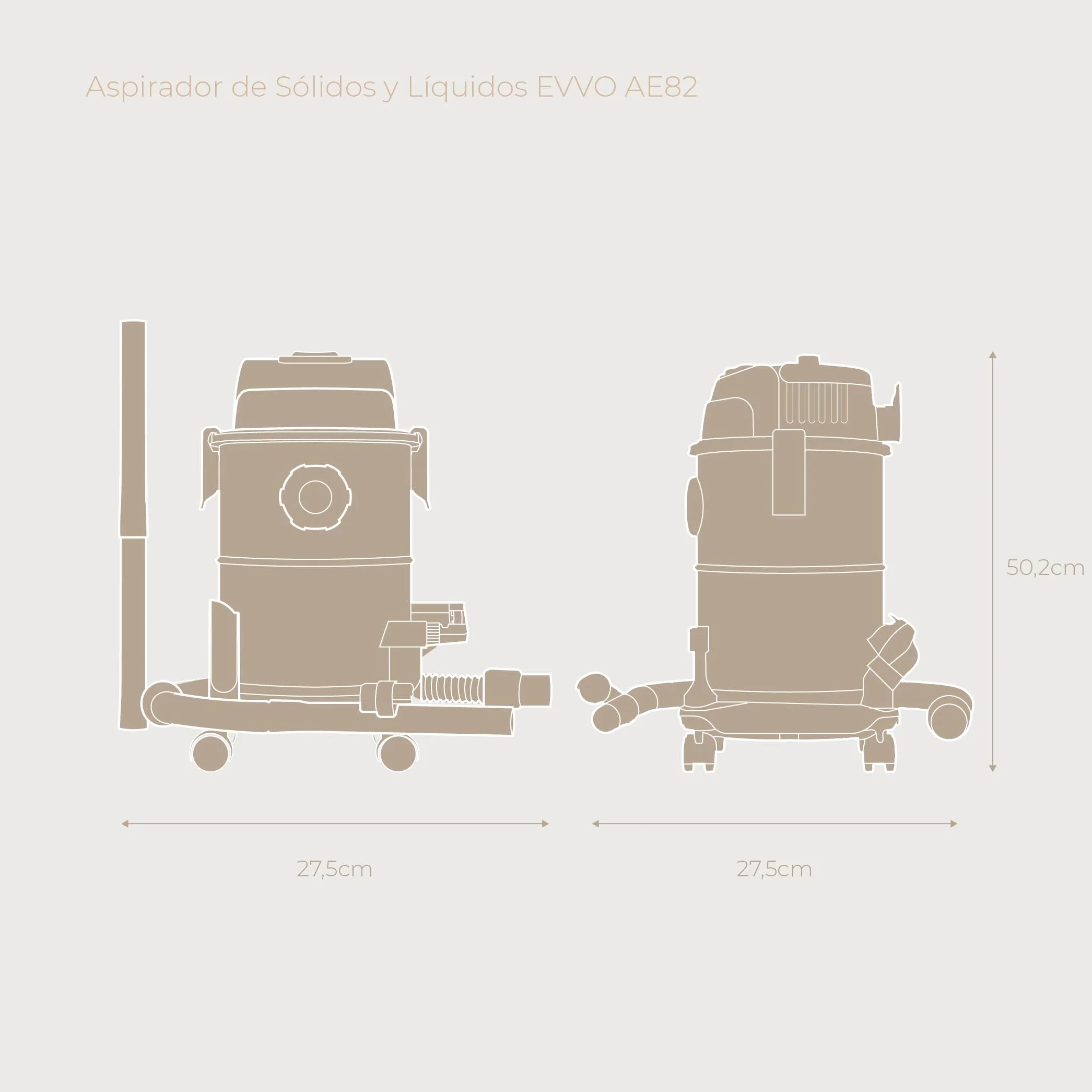 EVVO Aspirador de Sólidos y Líquidos – Aspiradora Wet & Dry, Depósito INOX, Filtro HEPA F7, Función Soplado con Válvula, Aspiradora Potente para Hogar, Taller y Coche (1200, Vatios)