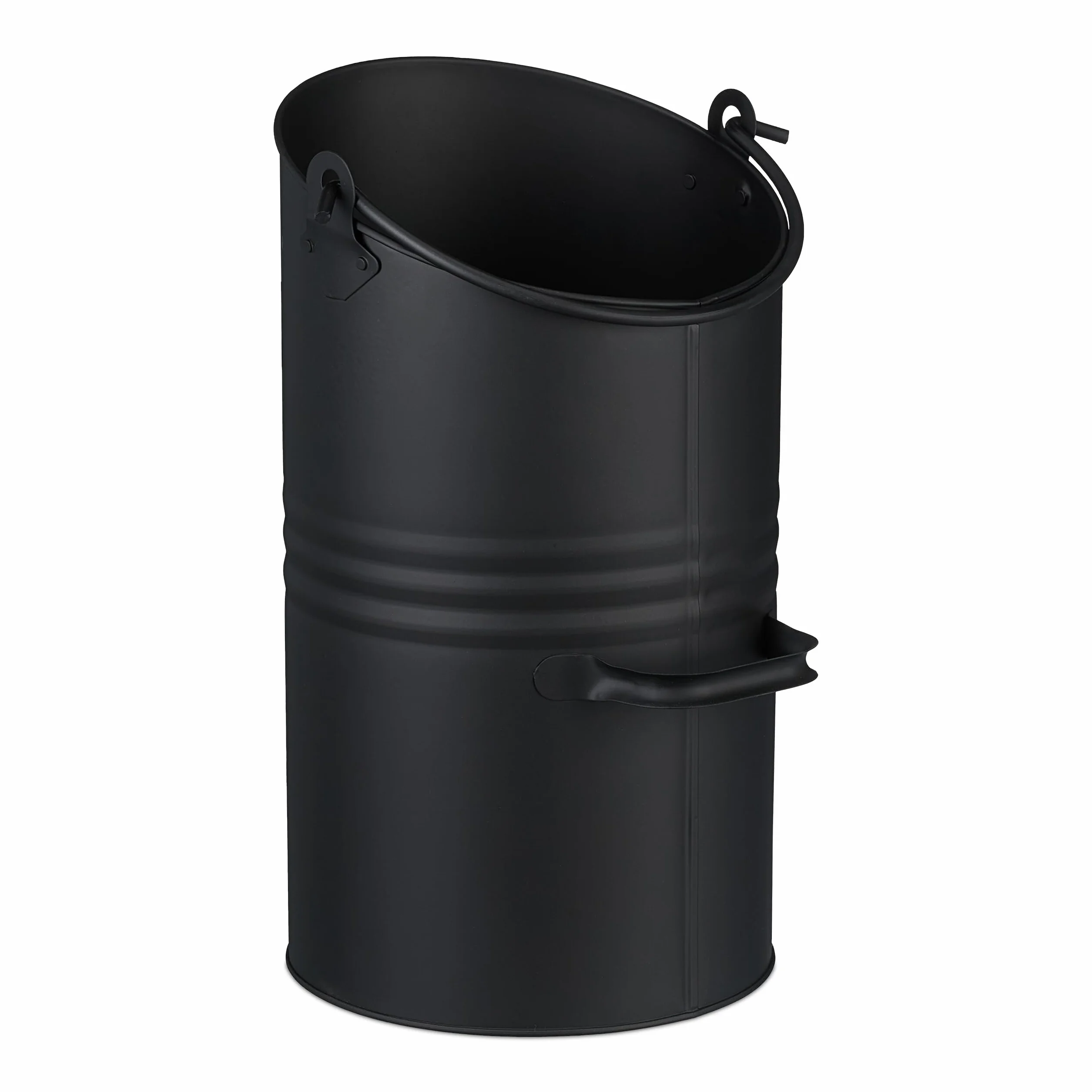 Relaxdays Cubo de Carbón 12 L, Hierro, Recipiente para Pellets con 2 Asas, Recogedor de Cenizas Chimenea, Metal, Negro