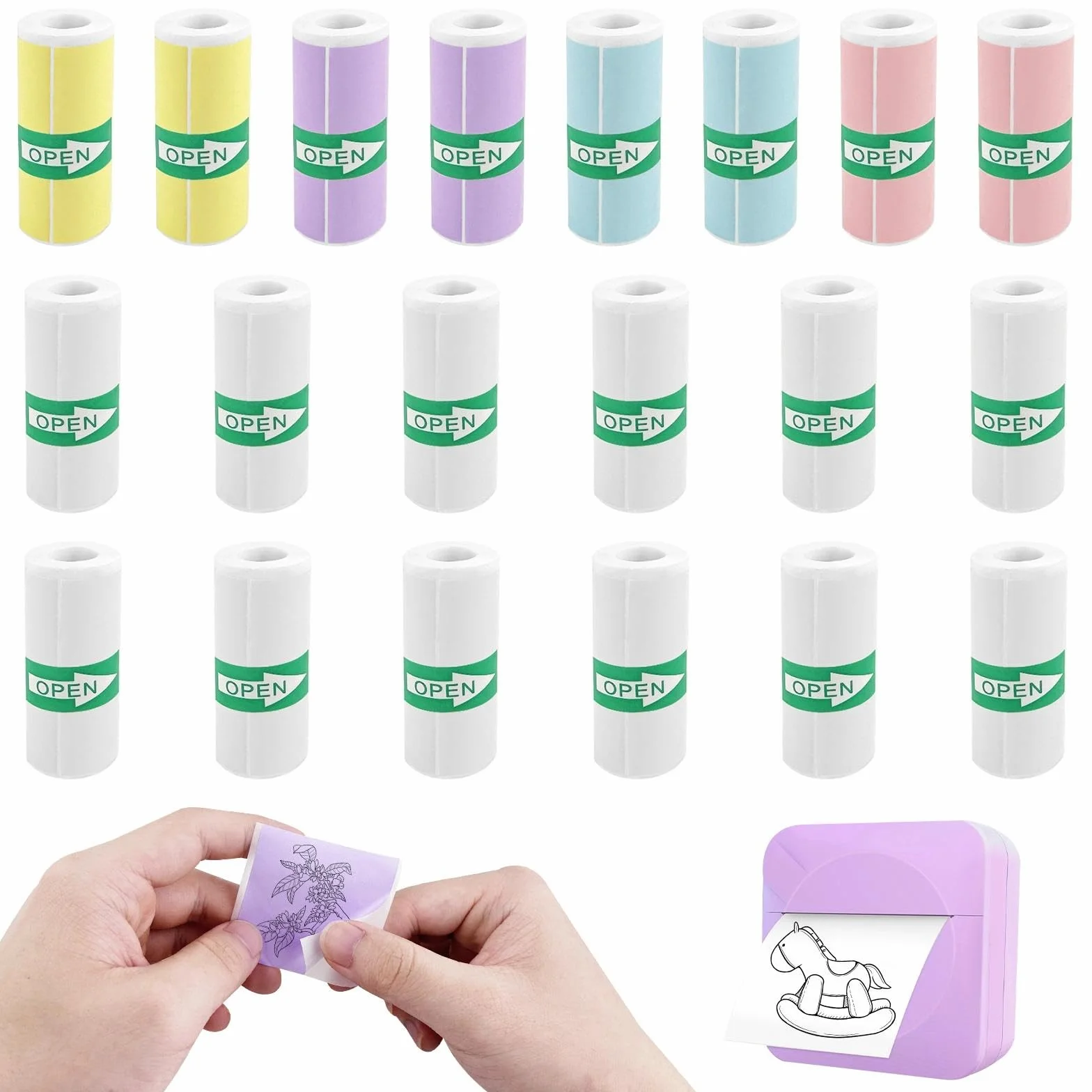 20 Rollos Papeles Cámara Fotos Niños, Papel Impresora Termica, Rollos Camara Fotos Infantil Instantanea, Mini Recarga de Papel de Impresión, Pegatina Imprimible Autoadhesiva (57 x 25 mm)