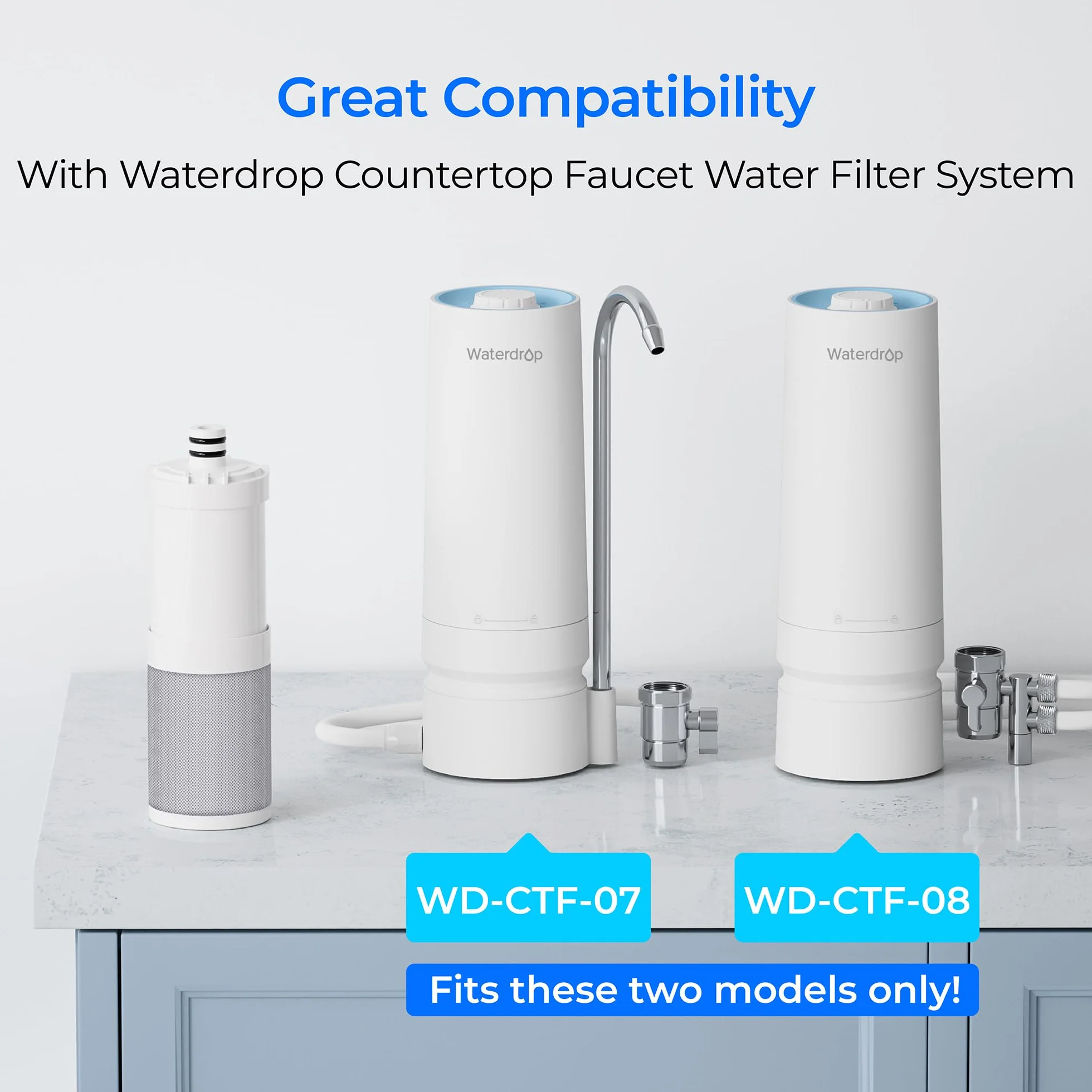 Waterdrop WD-CFF-04 Filtro de repuesto, sistema de grifo de ultra filtración, filtro de agua de encimera, vida útil de 4000 galones, filtros de agua de repuesto para fregadero, repuesto para