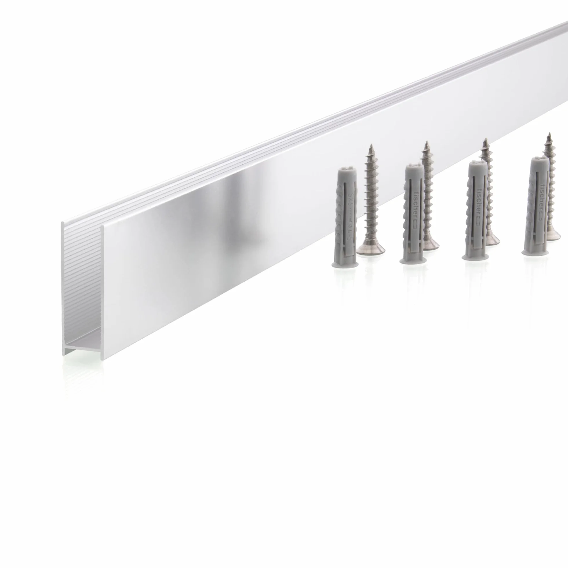 Perfil de Pared de Aluminio en U 200 cm para Mamparas de Ducha com Vidrio de 8 mm, 1 goma reductora incluida