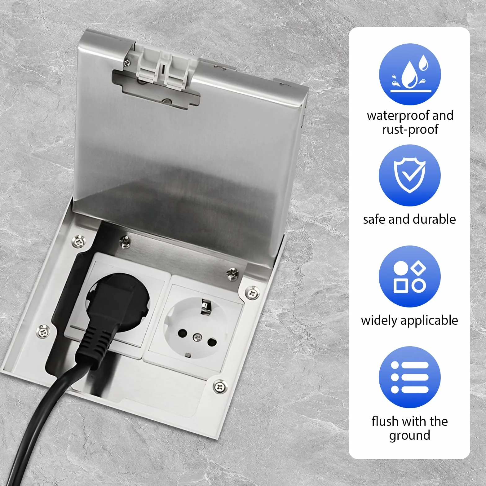 InstalacióN Empotrada Salida De Piso, Juego De Enchufes De Suelo De Acero Inoxidable De 16 A Y 4000 W, Enchufe Empotrado De Ca De 250 V (2 Enchufes) Para Oficinas, Hoteles Y Escuelas