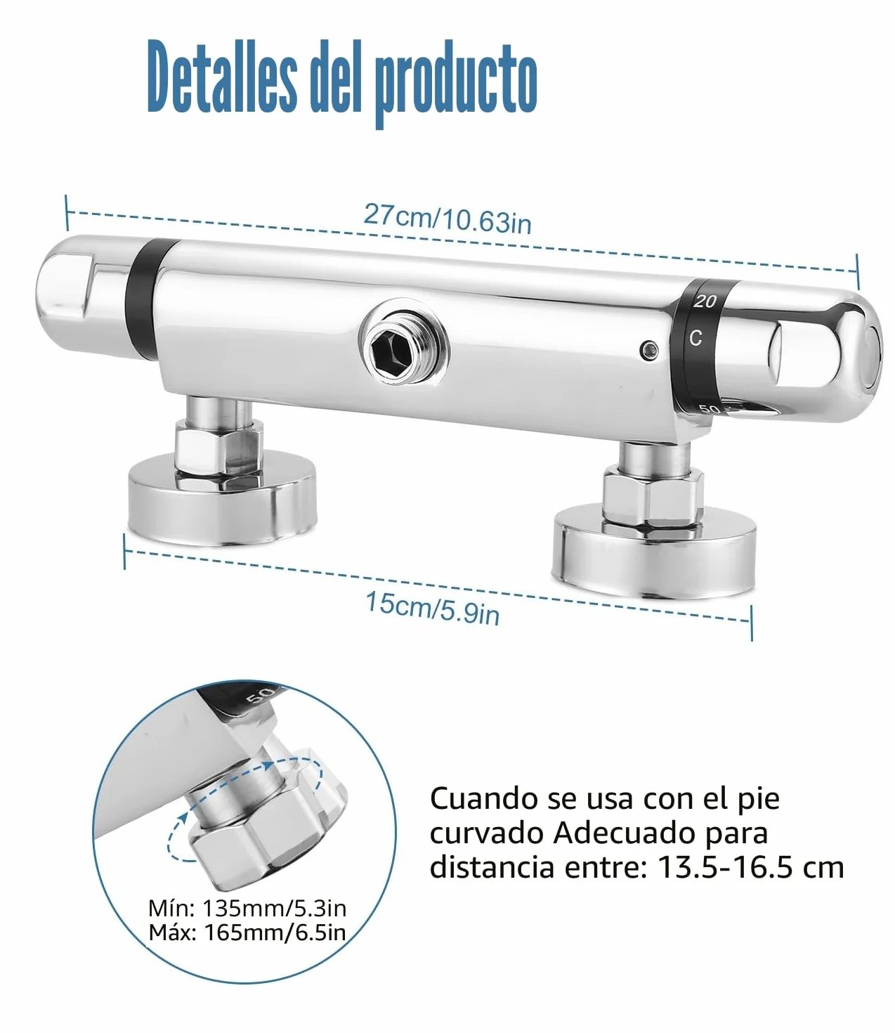 Grifo Ducha, Grifo Ducha Termostatico, Termostato Ducha para Bañera y Ducha, Válvula Mezcladora con Seguro 38°C Anti-Quemaduras, Latón Cromado, Control de Temperatura 20-50°C, Flujo Estable y Cómodo