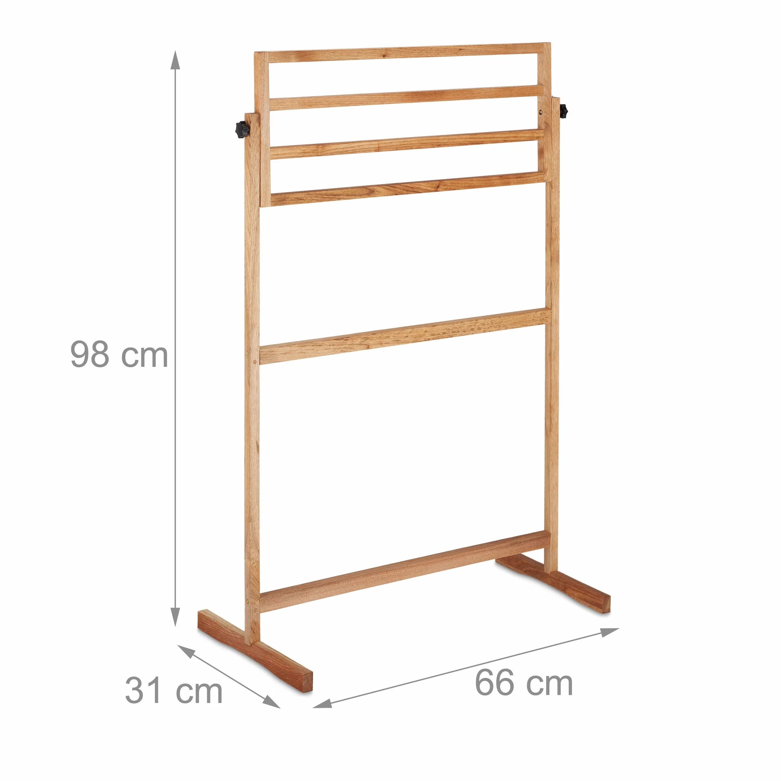Relaxdays Portatoallas de Pie Madera de Nogal, Toallero con 4 Barras, 98 x 66 x 31 cm, Colgador Toallas, Color Natural