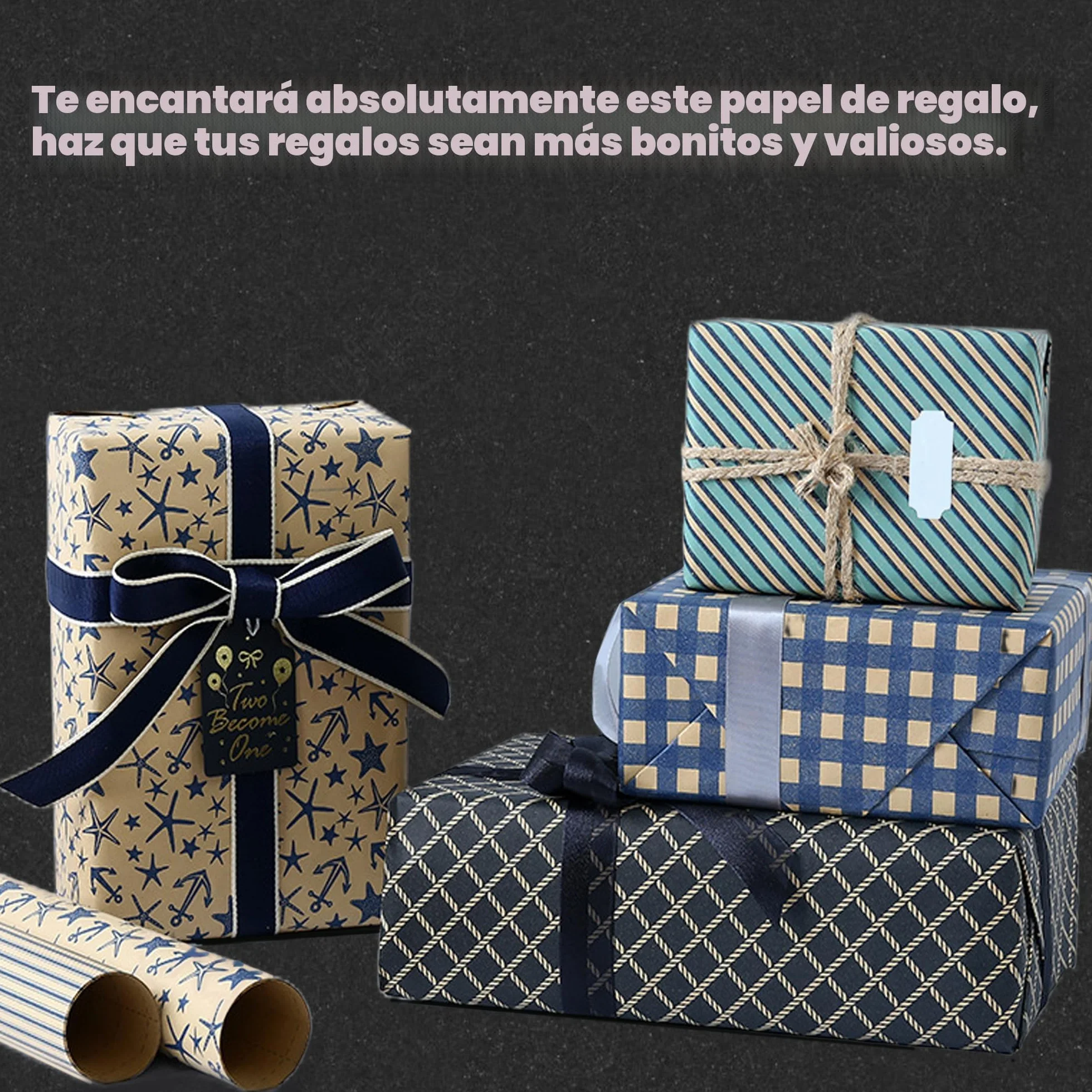 Dantolo 8 Piezas Papel Kraft Decorado 50x70cm para Envolver Regalos con Cuerda de Cáñamo