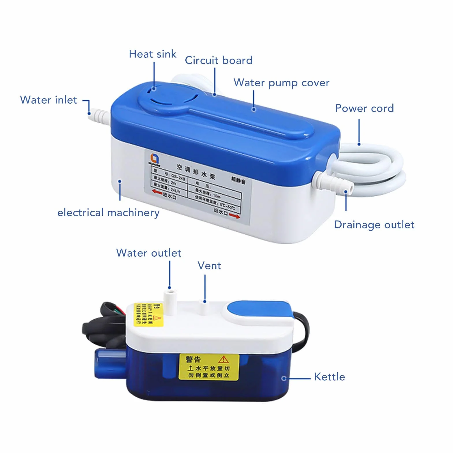 Bomba de Condensado Automática, AC110 a 240V 24L/H 200ml Bomba de Eliminación de Condensado HAVC Silenciosa, Bomba de Drenaje de Condensación Automática Mini Dividida Silenciosa