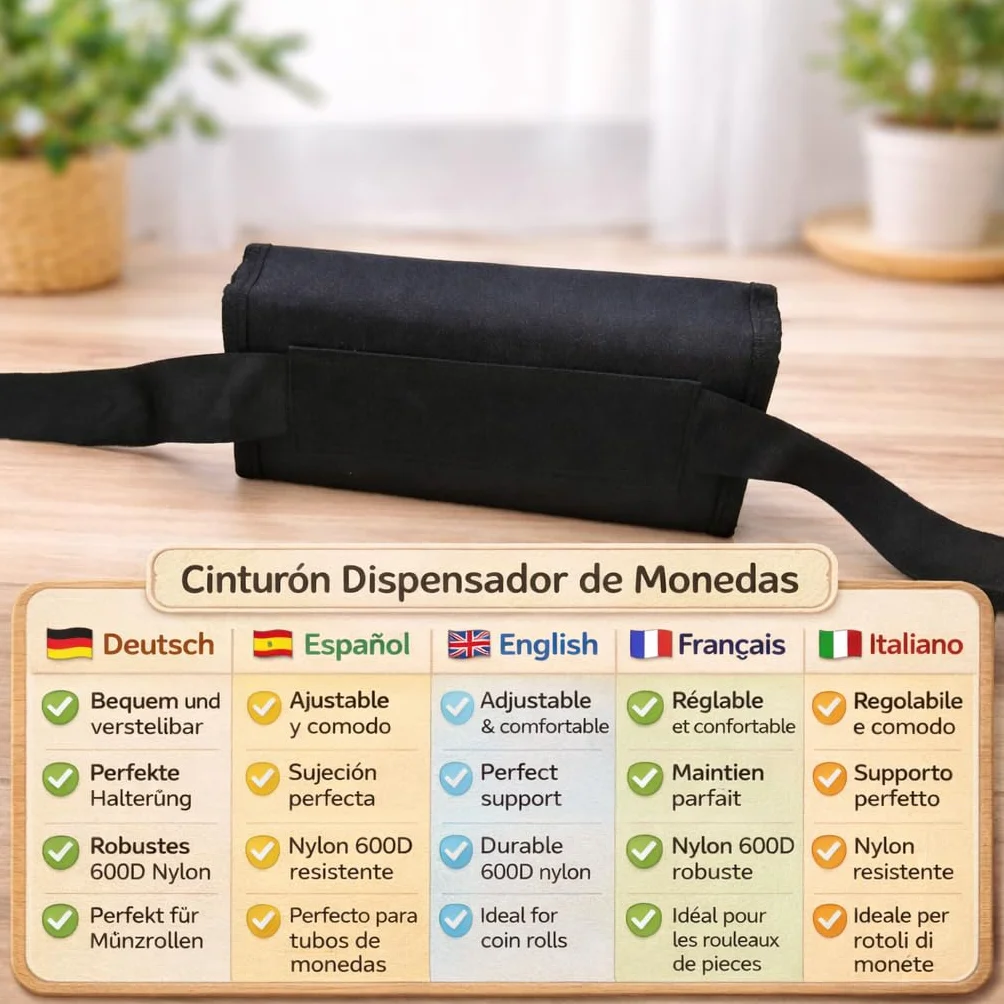 Dispensador Magnético de Monedas Euro con Cinturón y Billete - Organizador Portamonedas