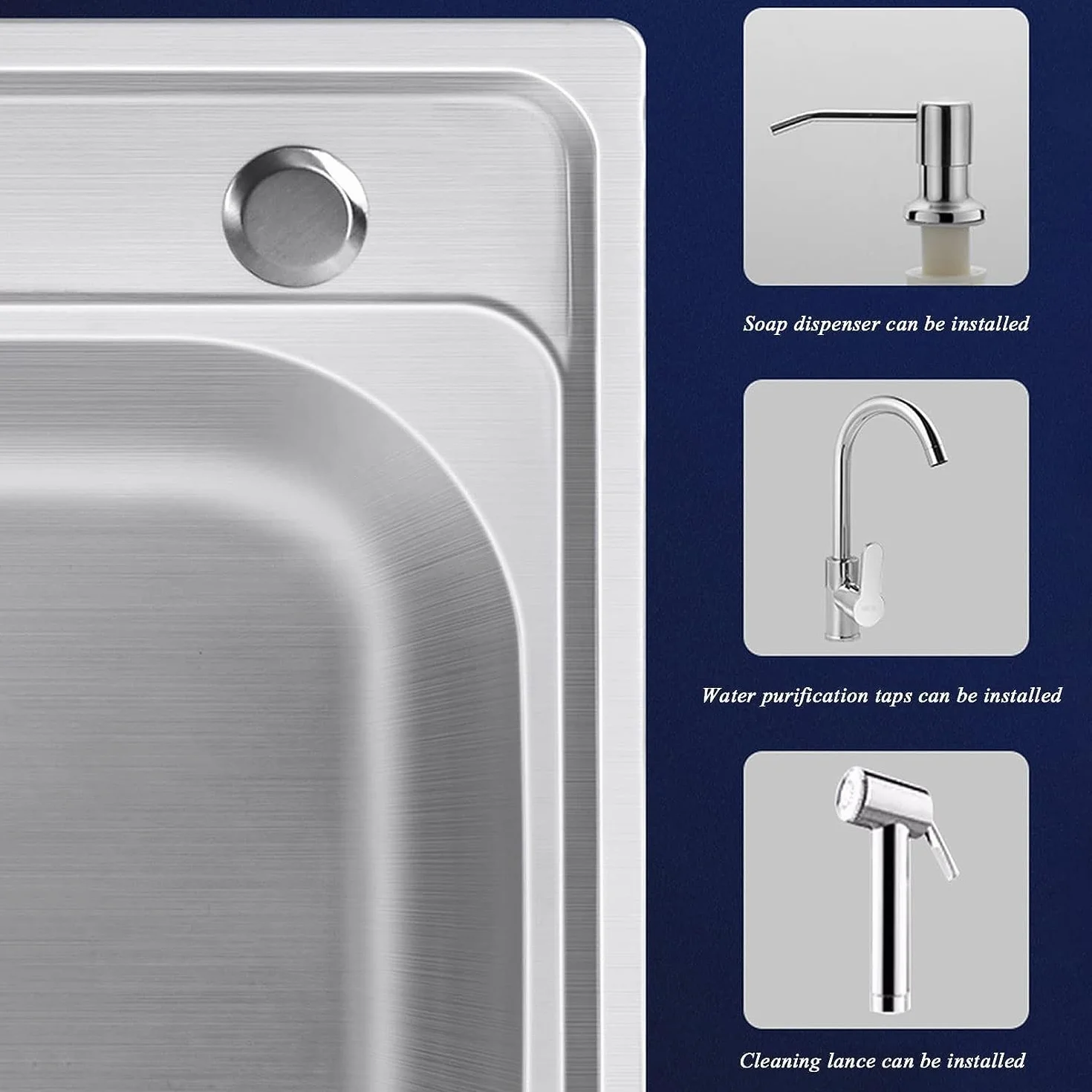 Fregadero 304 de acero inoxidable, 1 compartimento, independiente, fregadero comercial para restaurante con grifos fríos y calientes, preparación y uso, lavabo de mano para cocina, garaje, lavandería