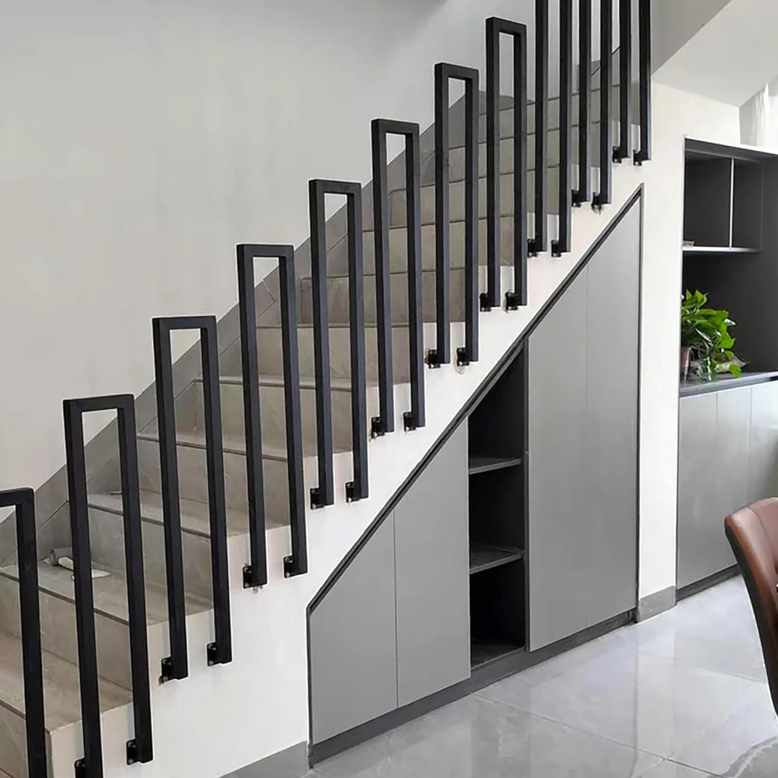 Barandilla Escalera Metal, Pasamanos Escalera Interior Exterior en Forma de U, Barandillas Escaleras U con Juego de Tornillos, para Villa ático Porche Pasillo Balcón (95cm, Negro-Lateral)