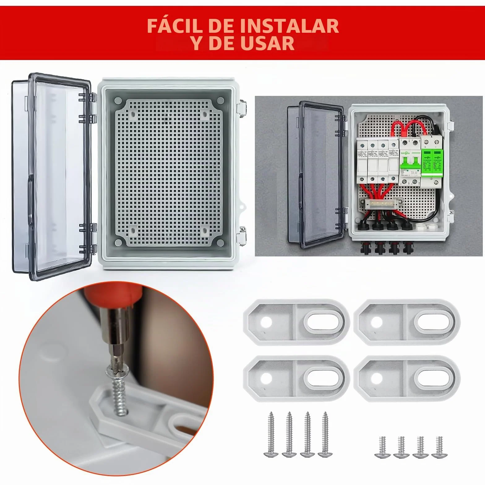 Caja Eléctrica Impermeable IP65, Caja Estanca Exterior Electrica, Cuadro Electrico de Carcasa Industrial, Caja Estanca Enchufes Exterior con Accesorios Montaje en Pared y Cerradura (29 * 19 * 14 cm)