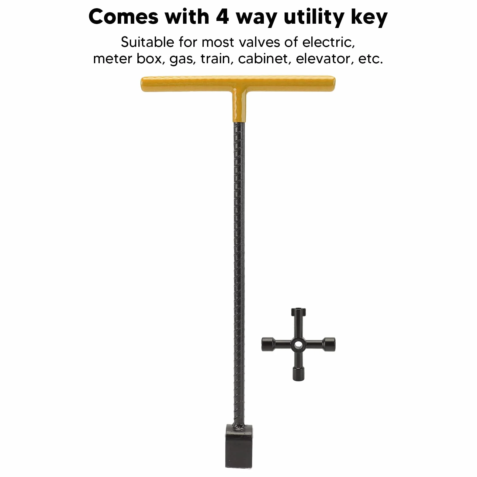 Yosoo Health Gear Llave de Llave para Medidor de Agua de Acero Manija en T Multifunción Curva con Herramienta de Utilidad de 4 Vías para Grifos de Válvulas Multifuncional Incluida Manija en T de