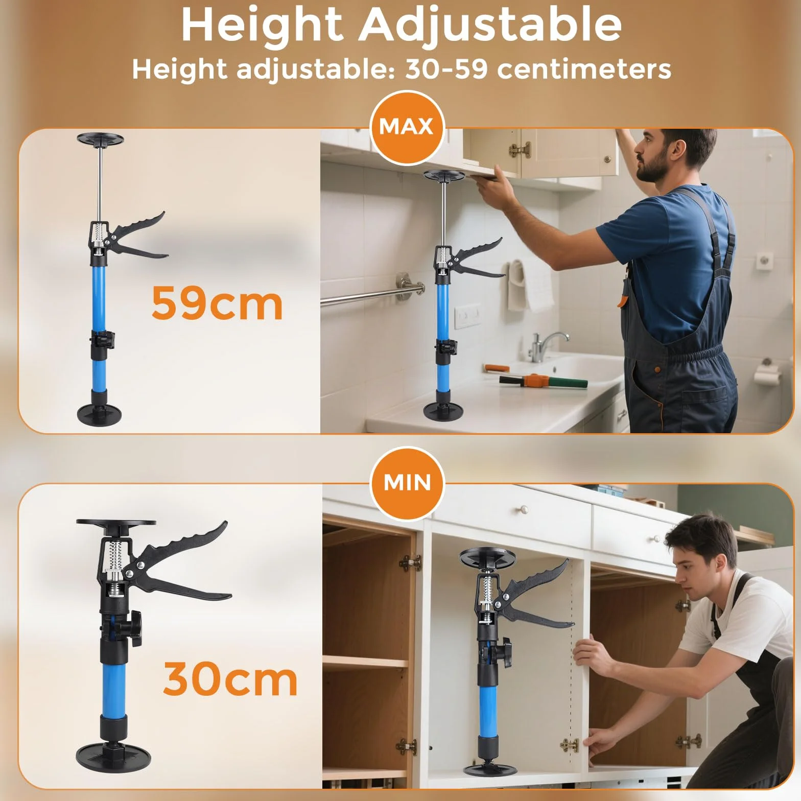3 Piezas Puntal Telescopico, Puntales Extensibles Techo, Soporte Telescópico, Puntal Expansión, Capacidad de peso 40KG, Estiramiento 30-59 cm, para Apoyar Marcos de Puertas, Armarios