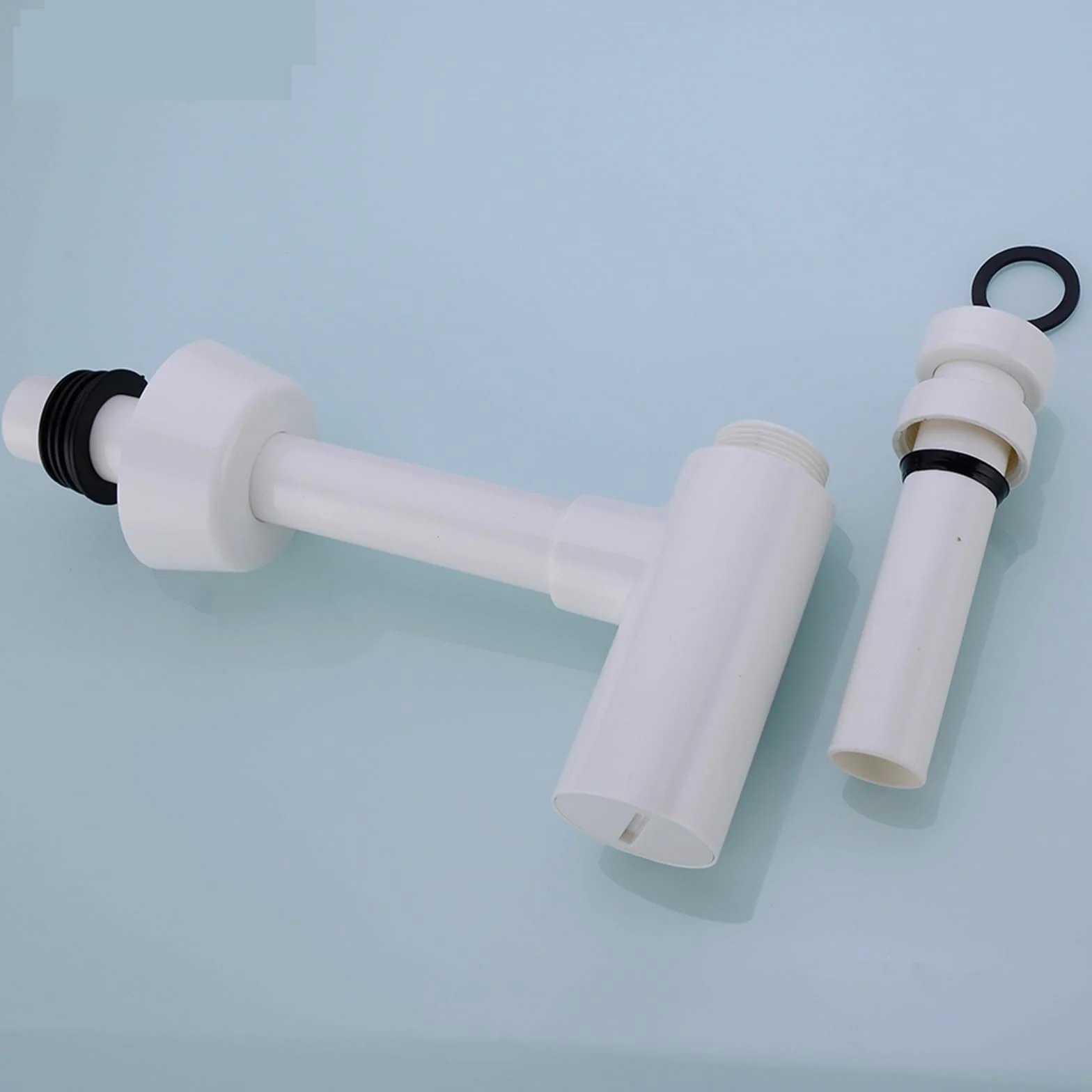 Sifón Redondeado Trampa for Botellas Sifón Redondo ABS Plástico Baño Tocador Lavabo Tubería Residuos Desagüe emergente Blanco con desbordamiento.