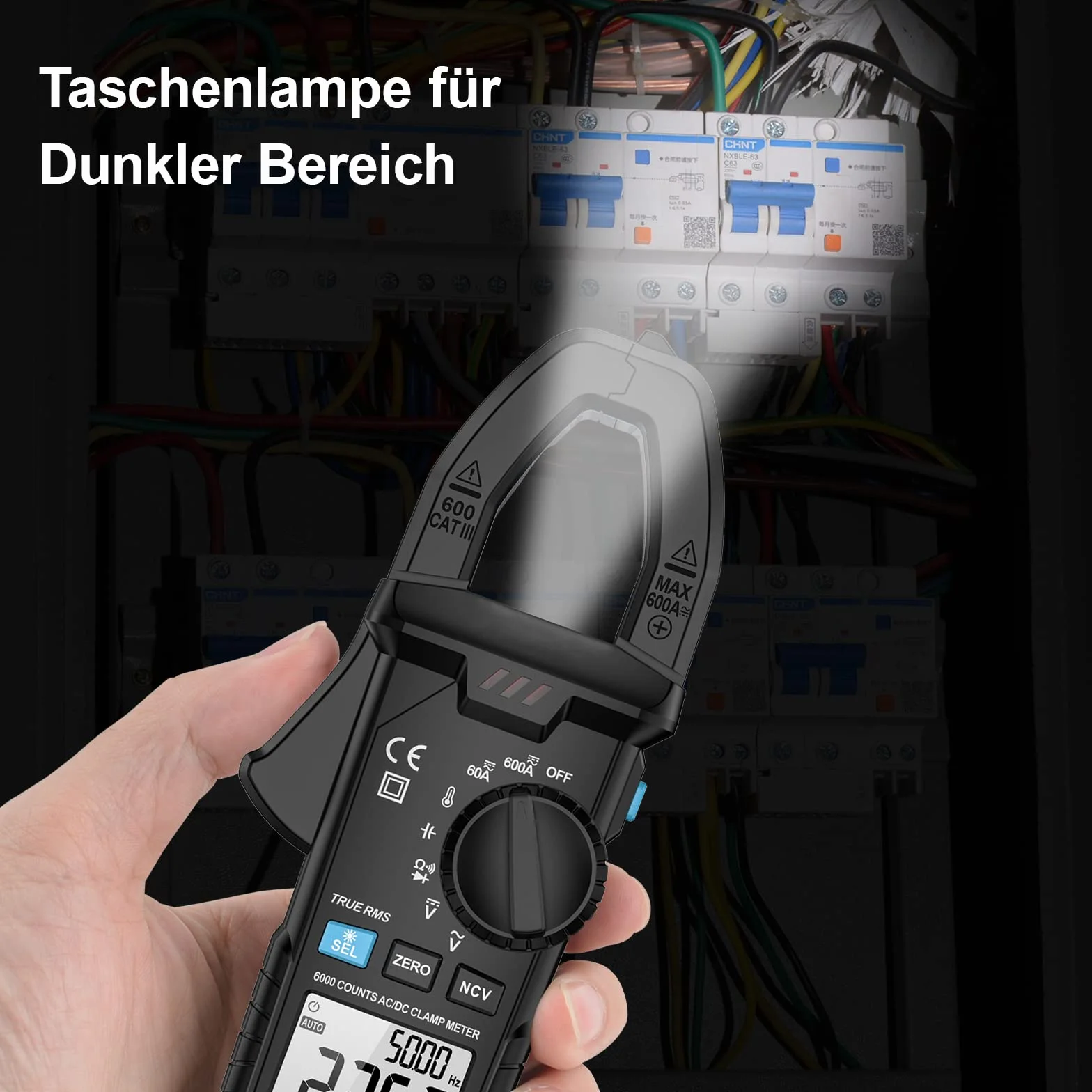 Pinza Amperimetrica Multimetro MESTEK Polimetro Digital Profesional Clamp Meter AC DC Corriente Voltaje CA/CC T-RMS Amperímetro Autorango Resistencia/Frecuencia/Temperatura Bateria NCV VFC 6000Cuentas