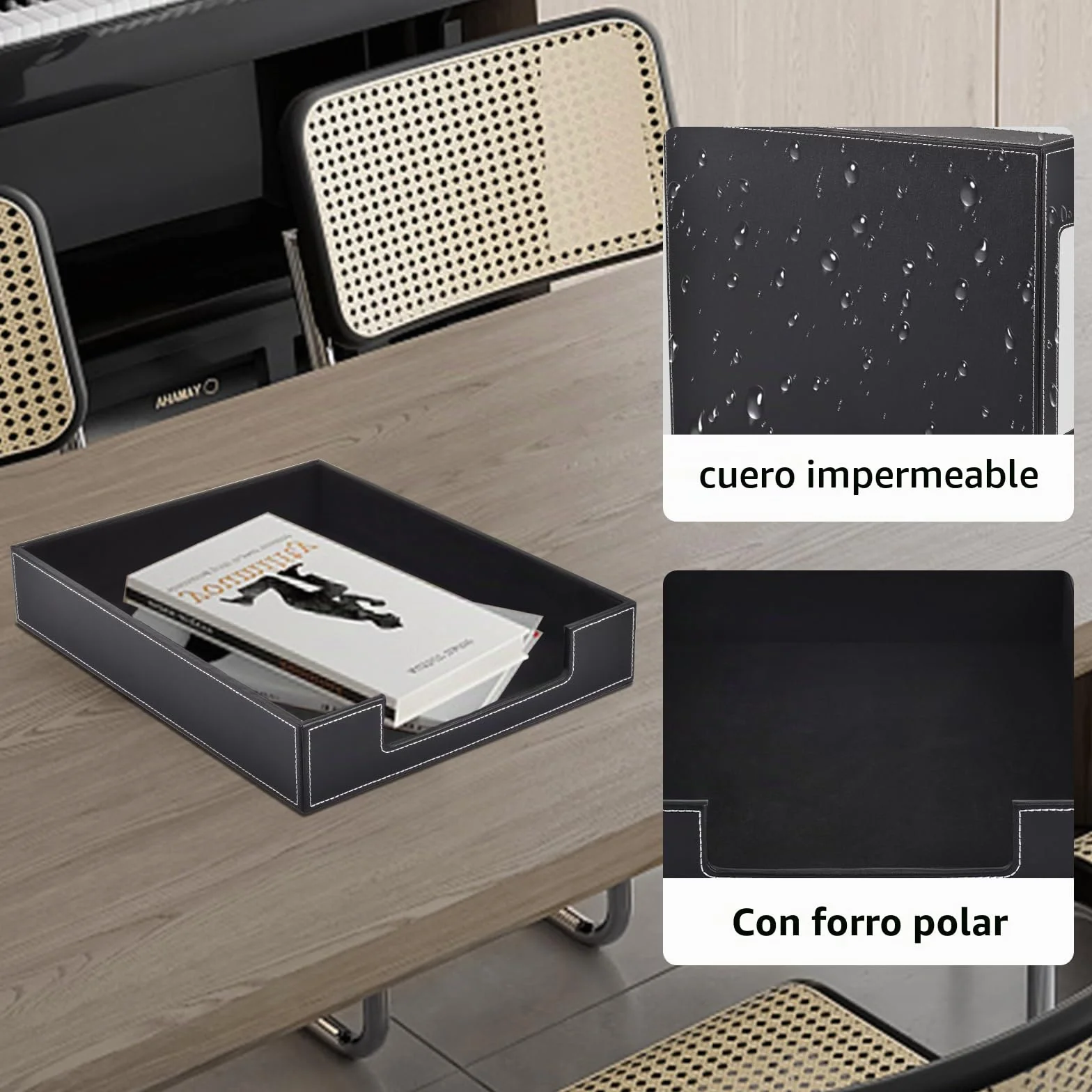 Bandeja de cartas de cuero, organizador de escritorio para suministros de oficina, archivos y revistas