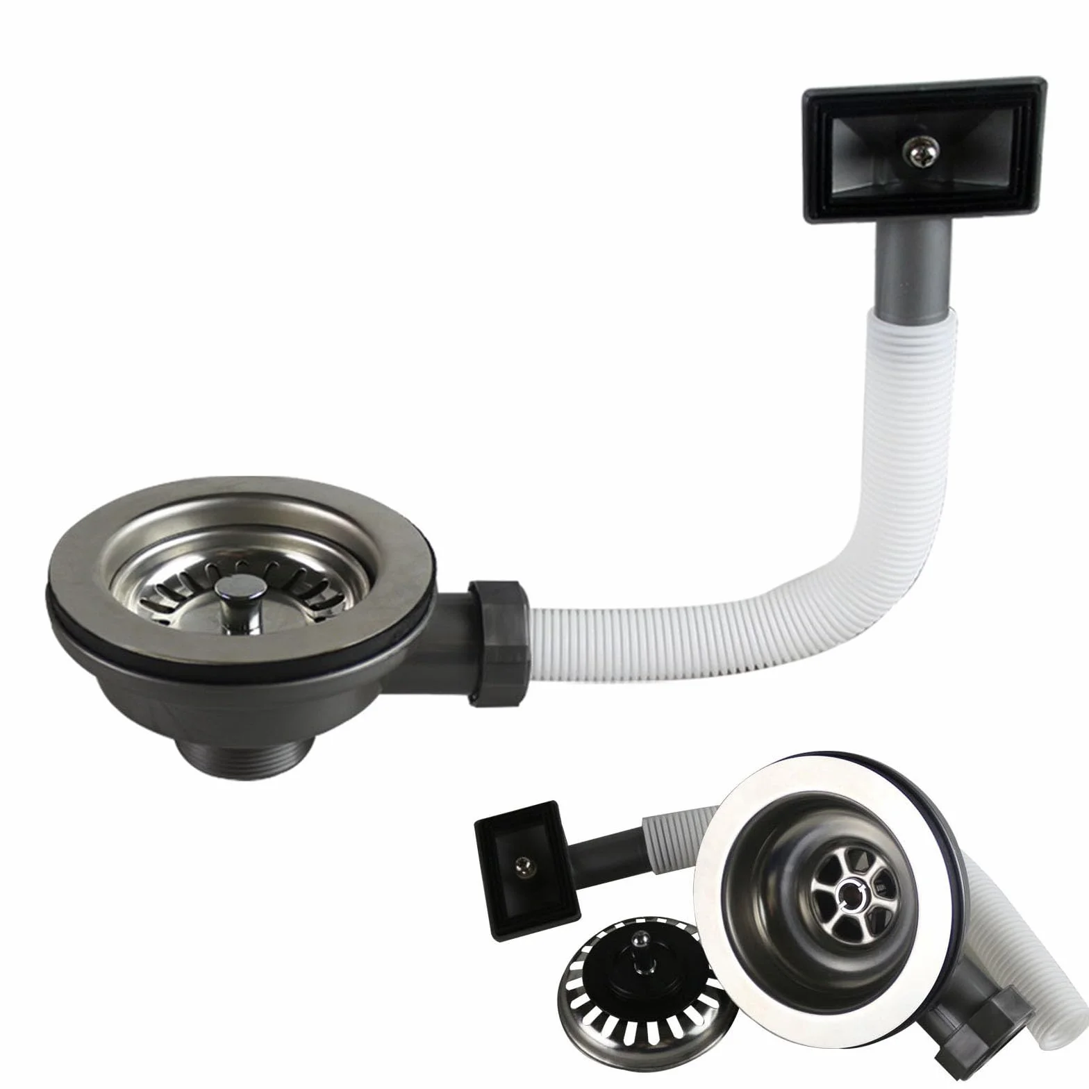Válvula de cesta de acero inoxidable para desagüe de fregadero con rebosadero 114 mm sifón de cocina