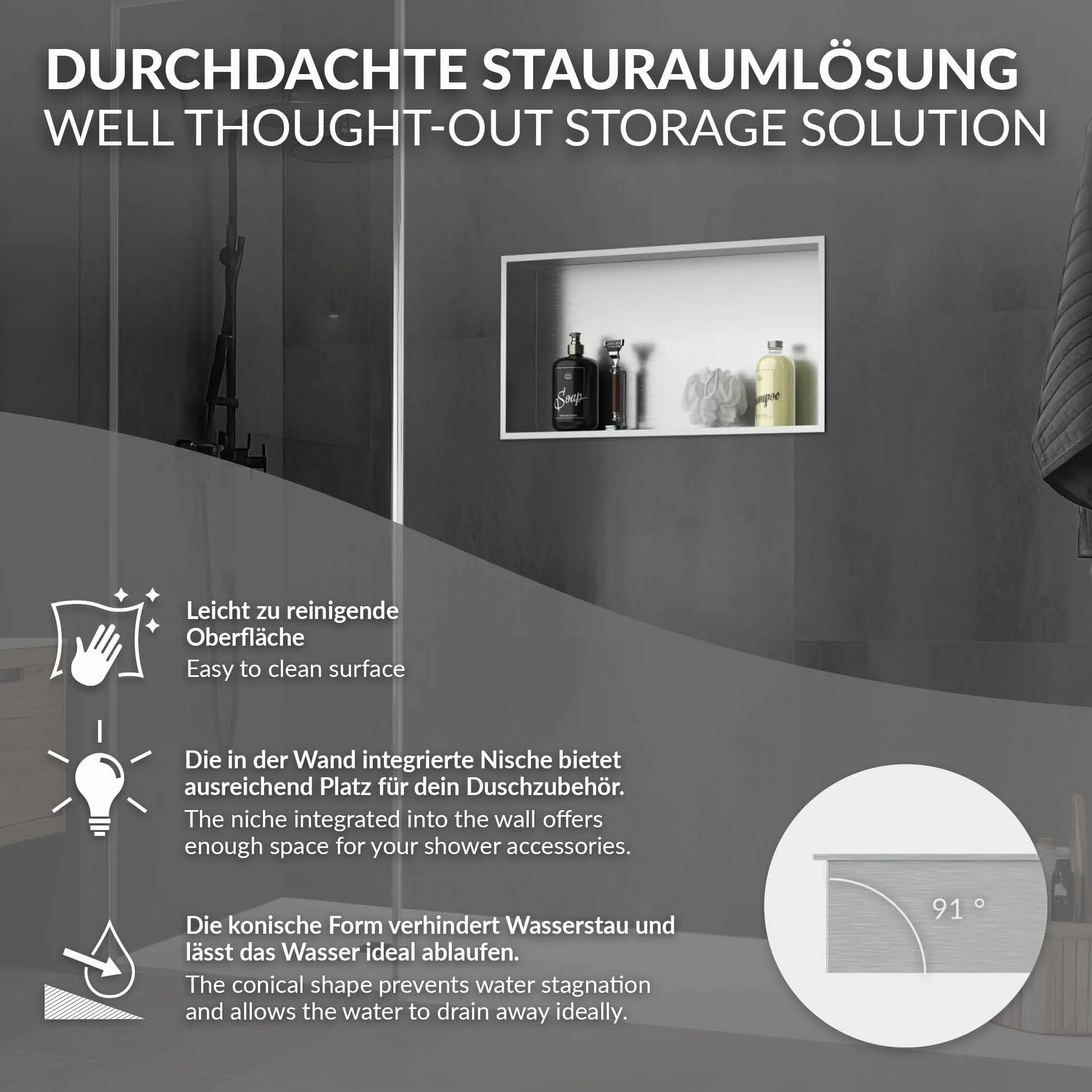 LuxeBath Nicho de Ducha de Acero Inoxidable 60x30x10 cm Plata Marco de Pared Empotrado Alicatable Estante Integrado Instalación Flexible para Almacenamiento Organizador de Utensilios para Baño