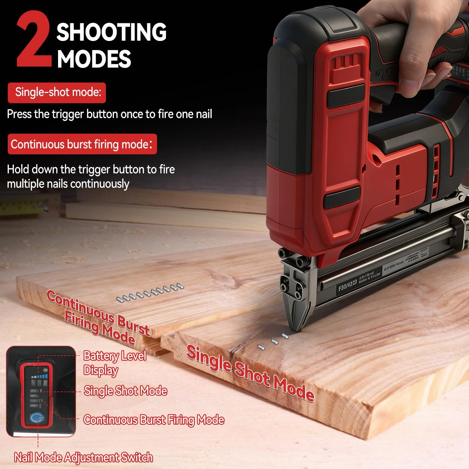 Clavadora inalámbrica para batería Milwaukee de 18 V, pistola de clavos de batería de 18 GA, grapadora eléctrica 2 en 1 con 1000 clavos y 1000 grapas para mejoras del hogar (solo herramienta)