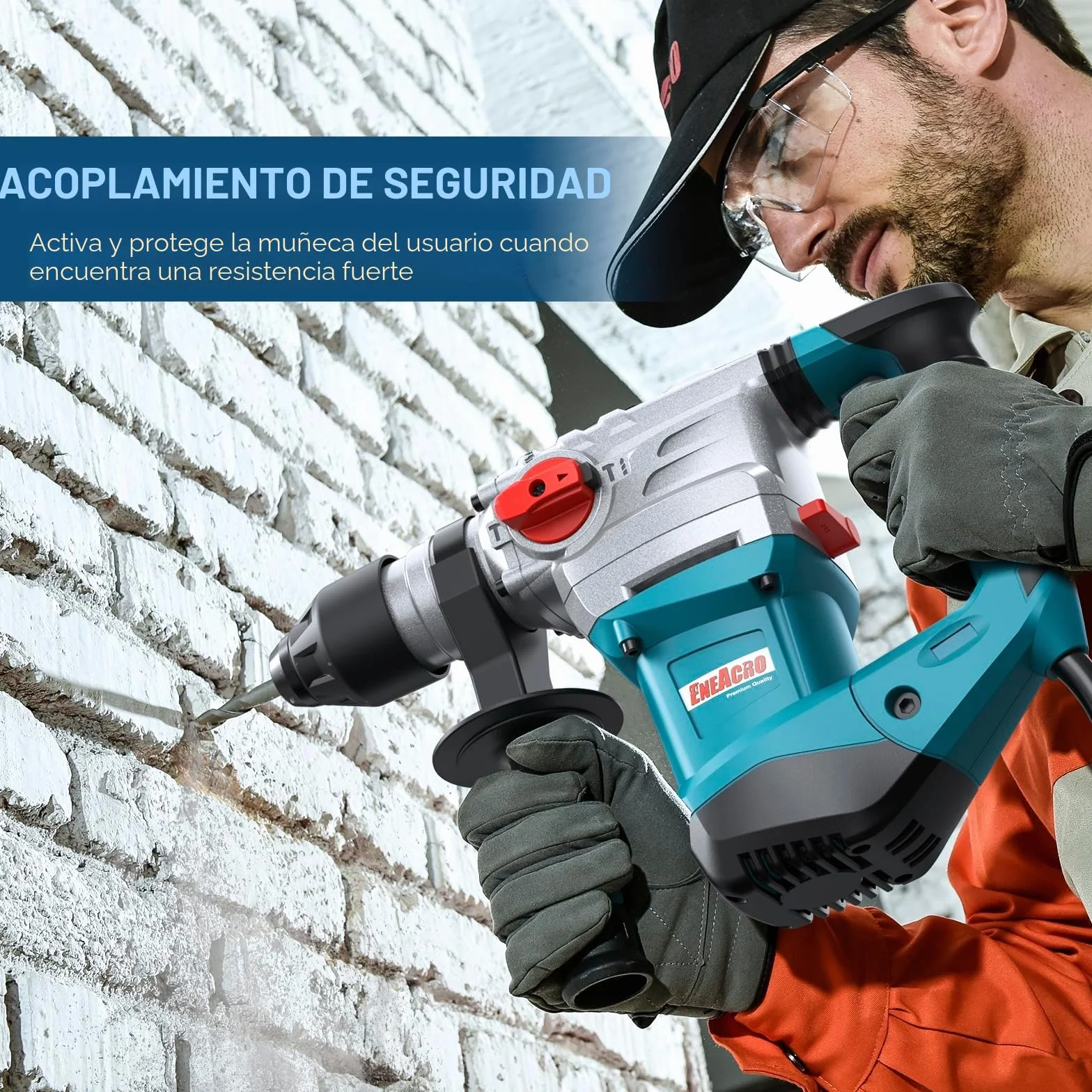 ENEACRO SDS-Plus Martillo Perforador de Alta Potencia, 1500W y 7J, con Embrague de Seguridad y Control de Vibración, 4 Funciones, Incluye Grasa, Cinceles, Brocas y Bolsa de Herramientas