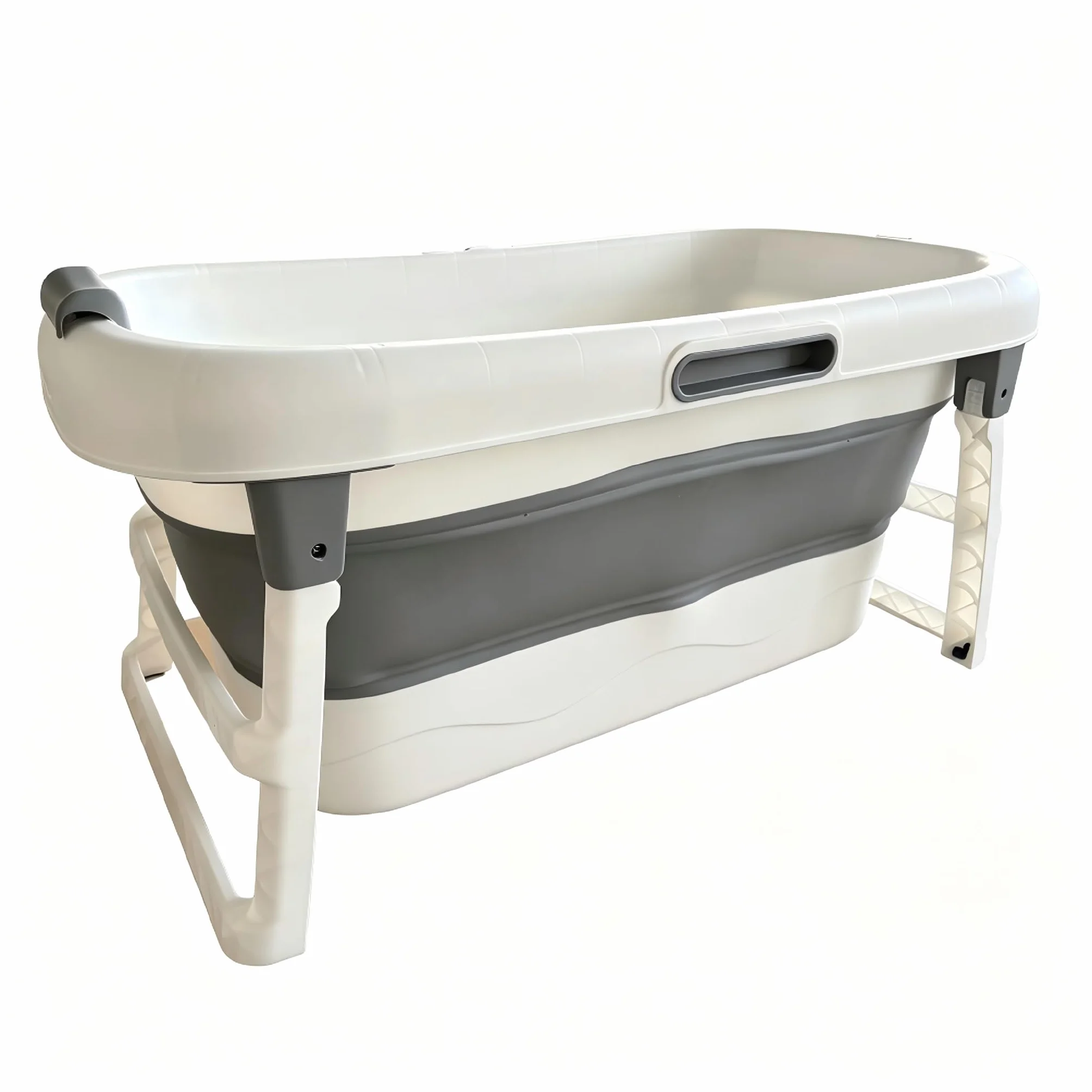 Bañera plegable portátil de tamaño adulto con almacenamiento plegable con rodillos de masaje y bandeja de almacenamiento, bañera grande y reforzada, color gris, 117 cm