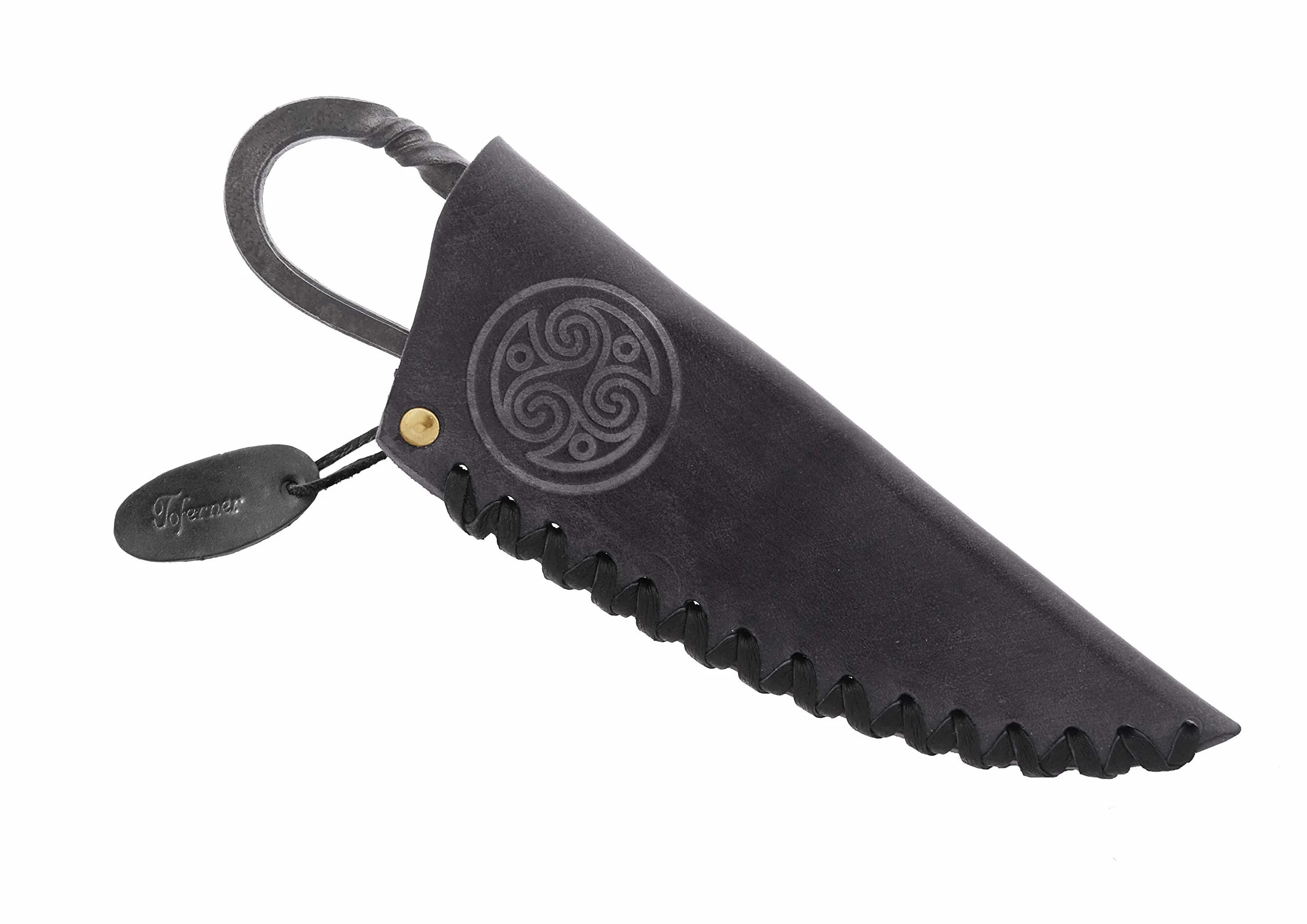 Toferner - Cuchillo de acero celta - Forjado a mano y aspecto vintage - Hoja puntiaguda ultra afilada - Elegante diseño antiguo - Incluye estuche de cuero auténtico