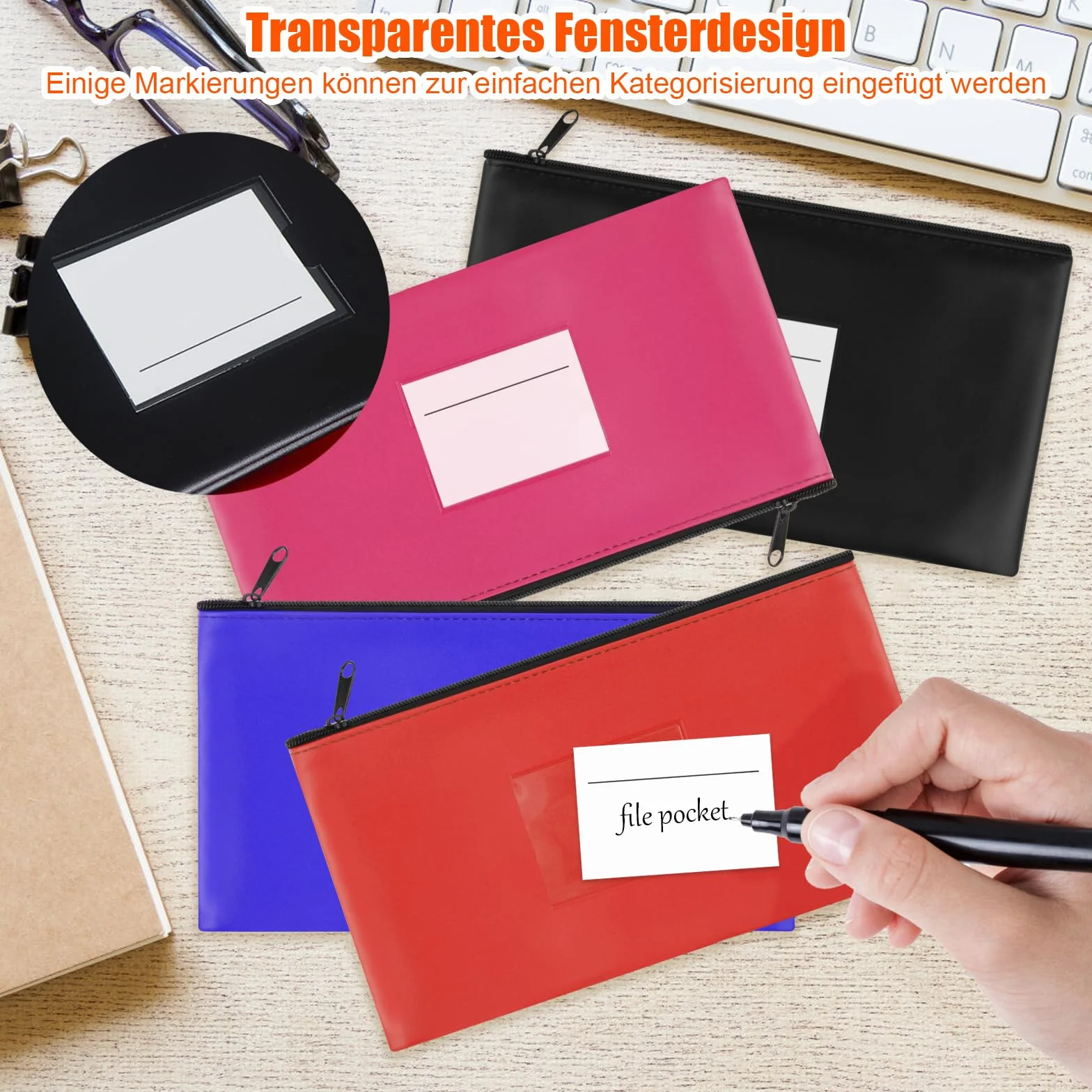 Bolsa para Guardar Dinero de PU Cuero Impermeable con Cremallera 27x15cm, 4 Piezas