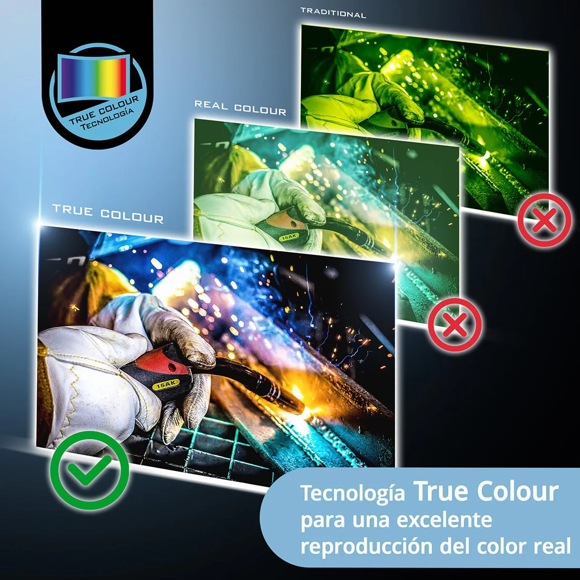 STAHLWERK Master Air - Casco de soldadura automático 3 en 1 con entrada de aire fresco, control de función por Bluetooth, reproducción de color verdadero, oscurecimiento DIN 4 a DIN 14, clase óptica 1