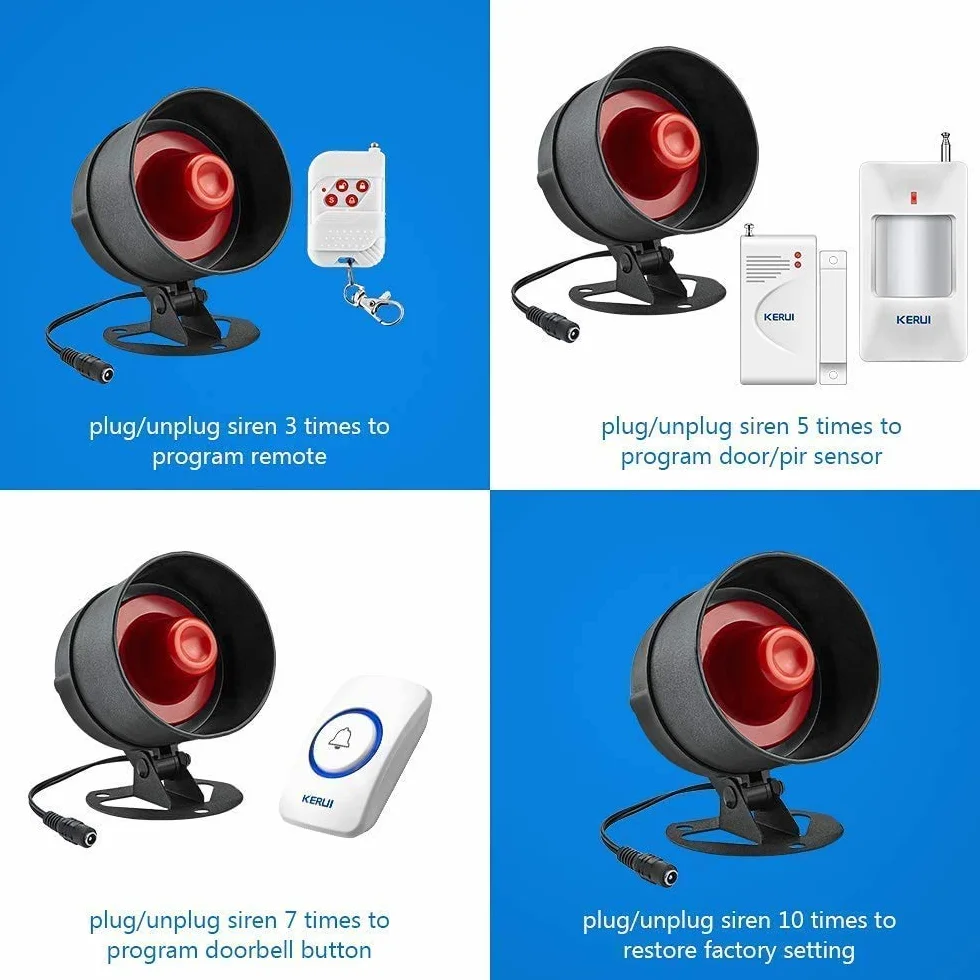KERUI Alarmas para Casa,125dB Ring Alarm Kits de Seguridad con 1 Sirena, 2 Sensor Puerta,2 Mandos A Distancia,1 Sensores de Movimiento, Alarma Sin Cuotas Trabajo con Garaje, Casa