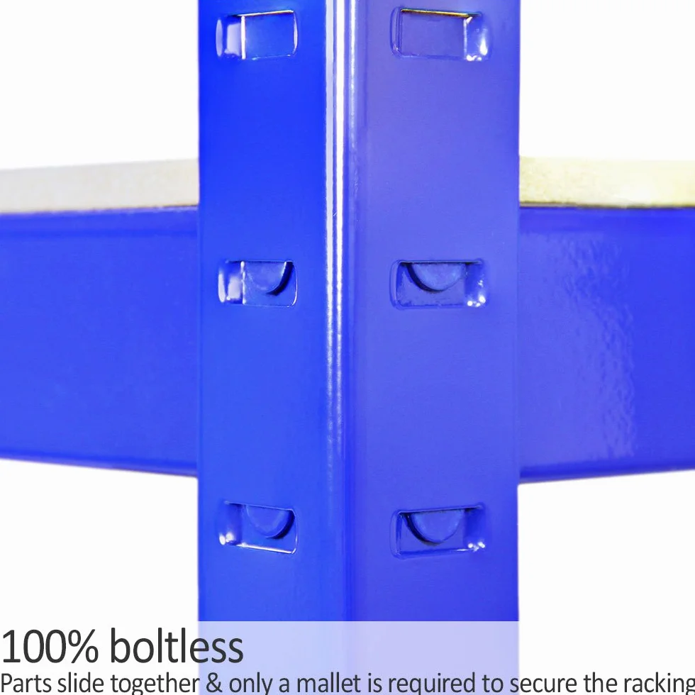 3 Estanterías Azules Metalicas T-Rax Sin Tornillos 90x45x180cm con 5 Estantes Baldas Repisas Capacidad Peso 280kg por Estante Almacenamiento Almacenaje Herramientas Taller Garaje + Mazo de Goma GRATIS