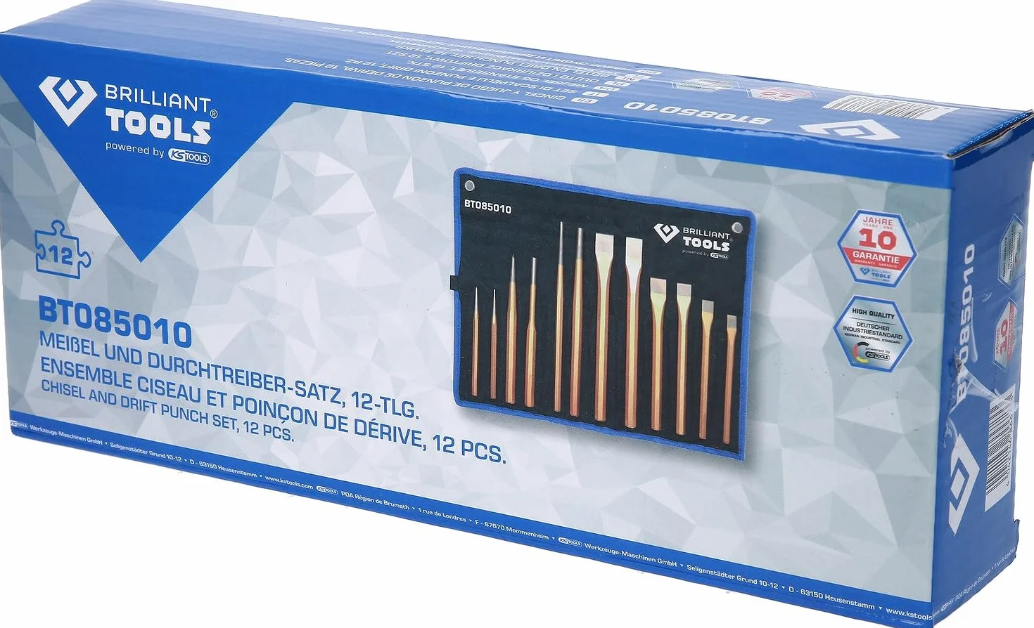 BRILLIANT TOOLS BT085010 Juego de cinceles y botadores, 12 pzs [Powered by KS TOOLS]