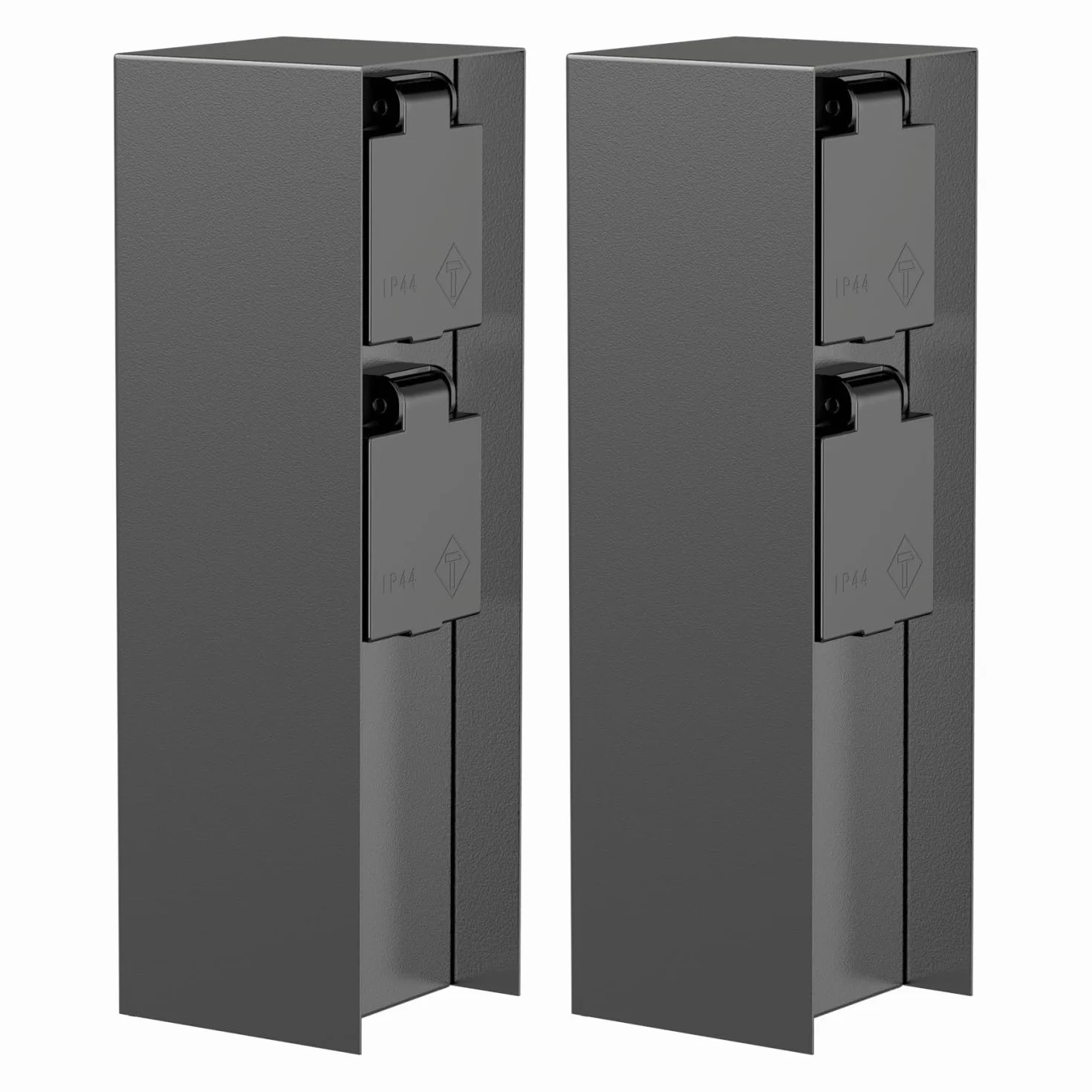 ledscom.de 2 pzas. Toma de jardín Pilar POMI para Exterior, IP44, 2 vías, Acero Inoxidable, Antracita, Cuadrada, 23 cm