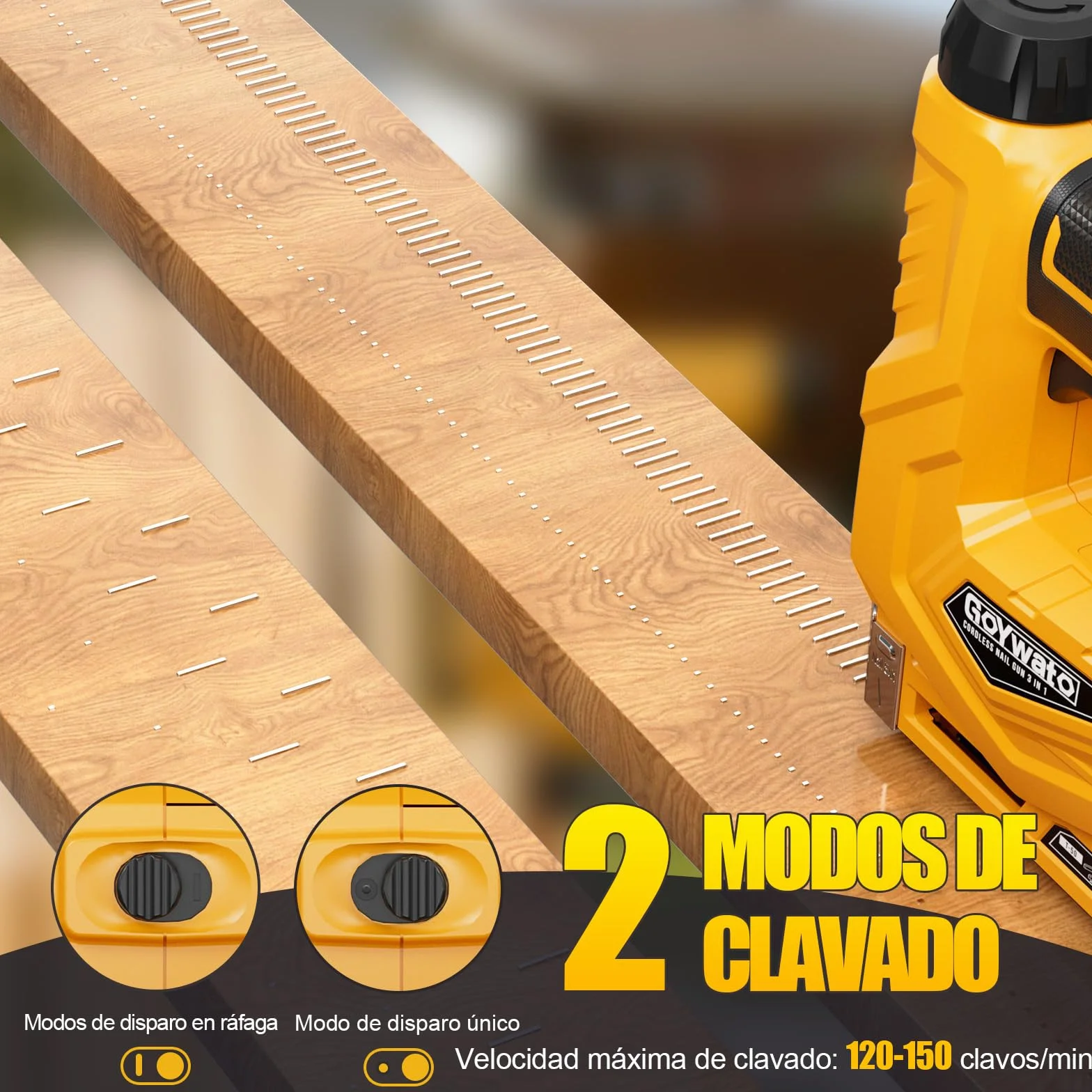 3-In-1 Clavadora Electrica de Clavos - Pistola de Clavos Bateria 21V con 2 x 2.0Ah Baterías, con 1000 Clavos Rectos 18GA, 1000 Grapas en U Tipo 140 y 1000 Grapas en U Tipo 53 para Carpintería